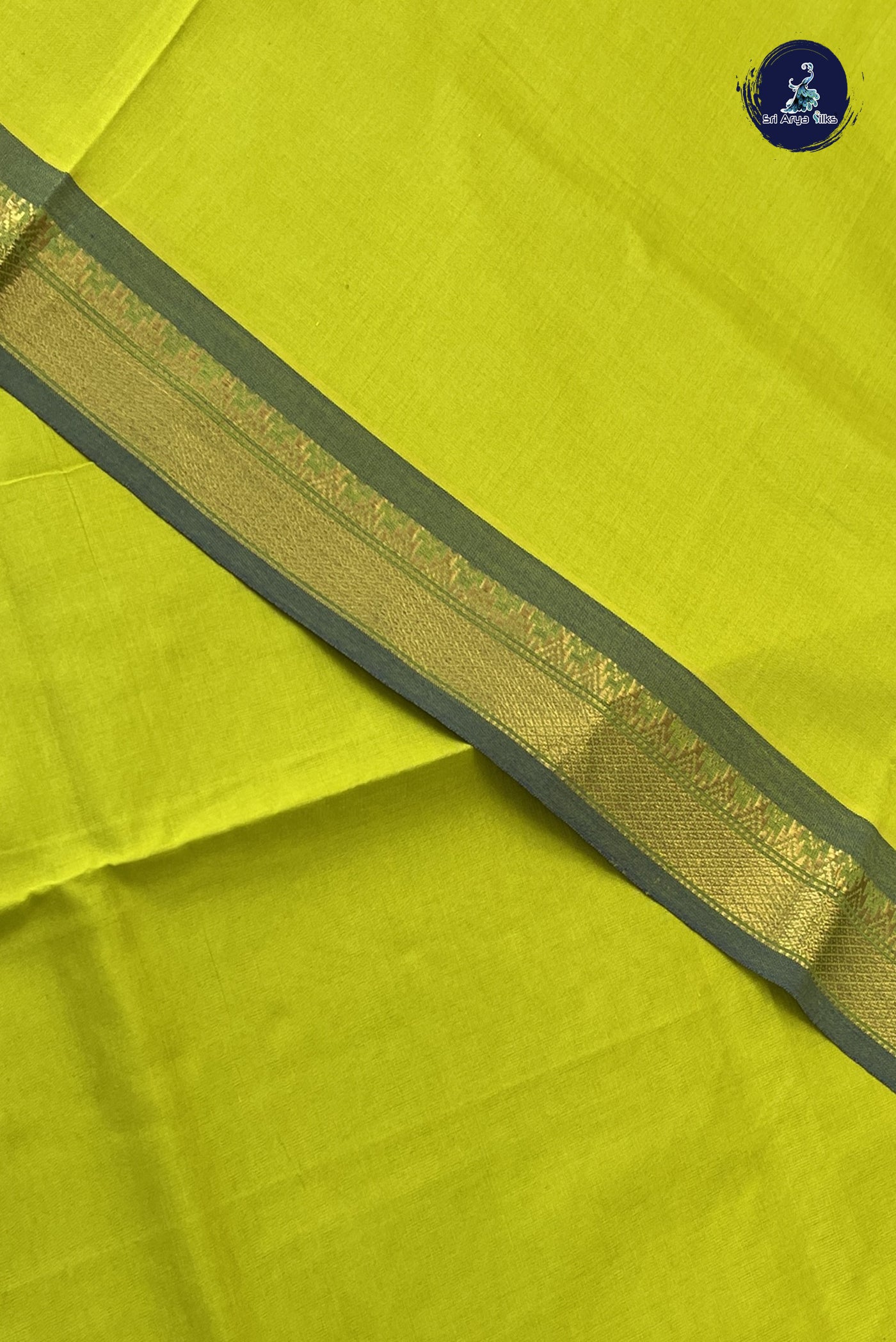 Lime Green Kanchi Semi Silk Cotton Saree With Plain Pattern