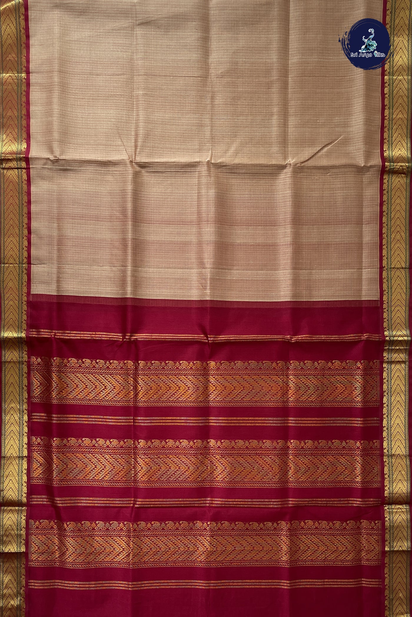 Chikku Shade Checked Saree With Checked Pattern