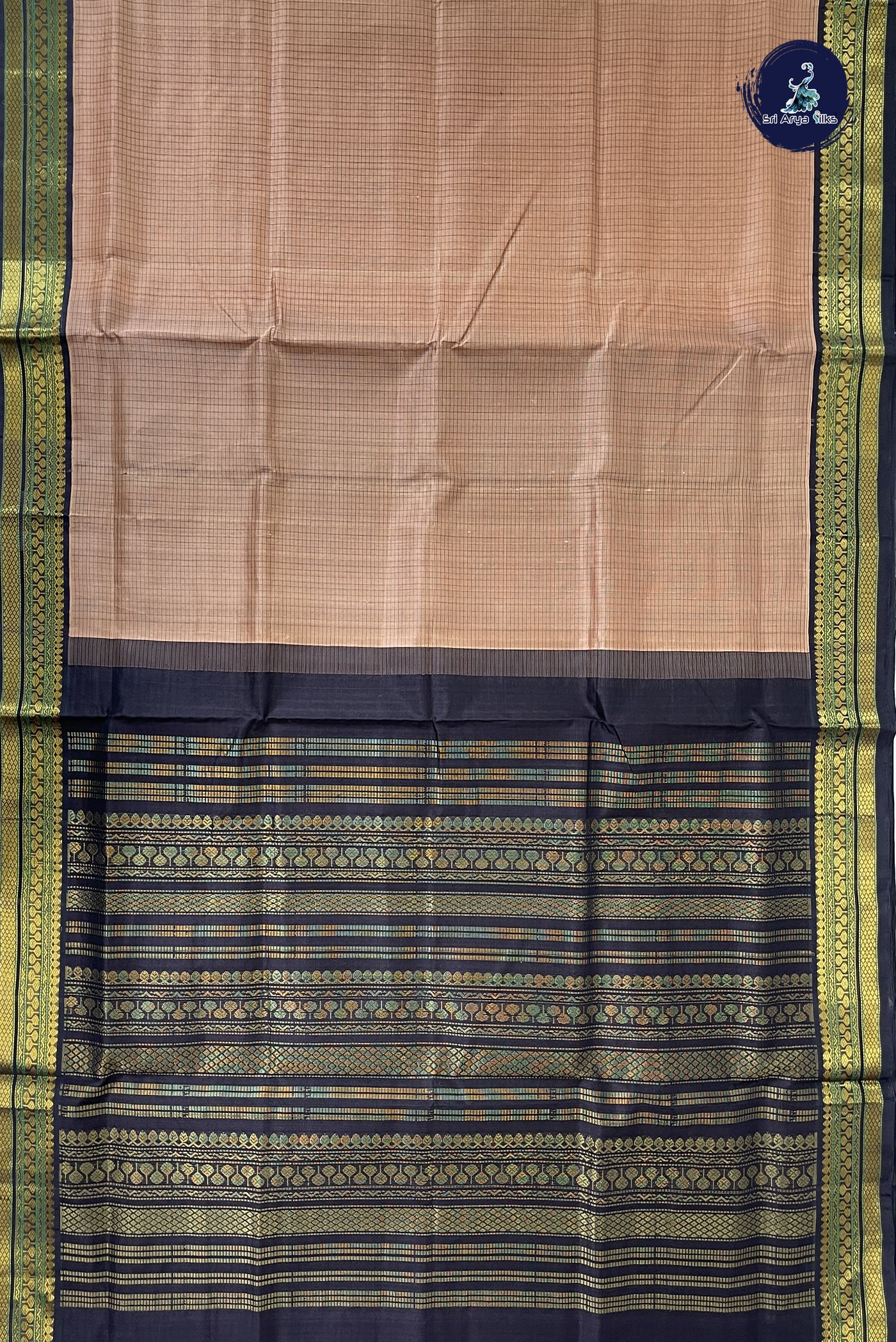 Light Brown Checked Saree With Checked Pattern