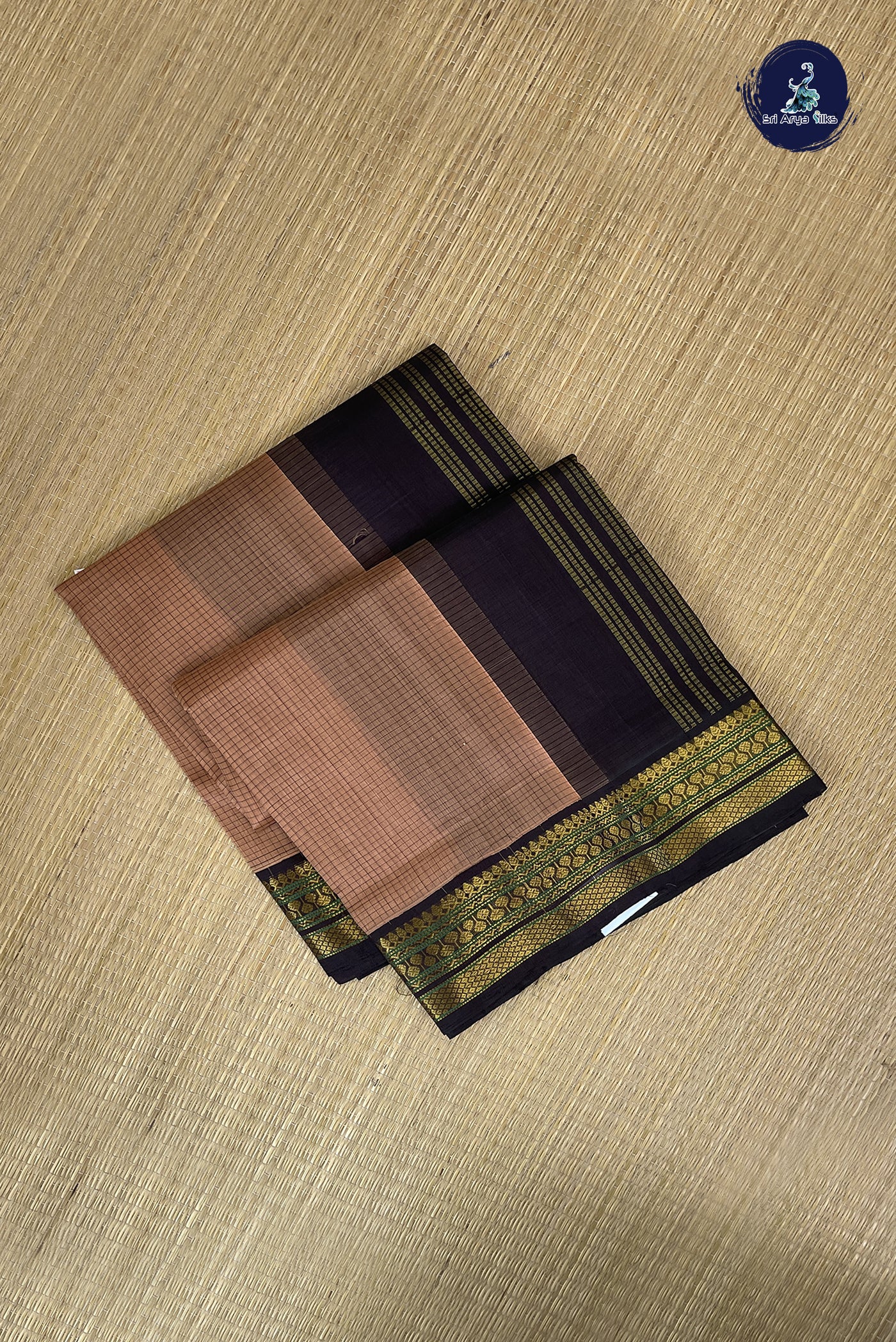 Light Brown Checked Saree With Checked Pattern