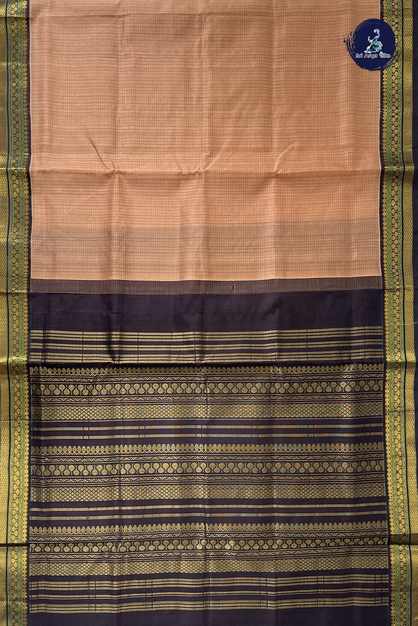 Light Brown Checked Saree With Checked Pattern