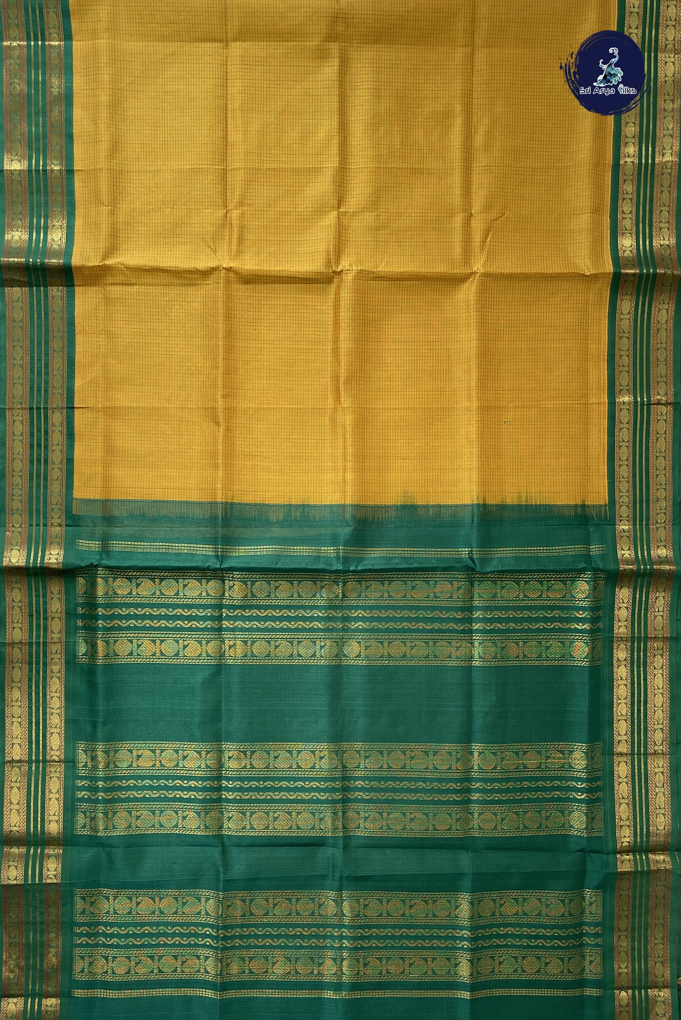 Yellow Checked Saree With Checked Pattern