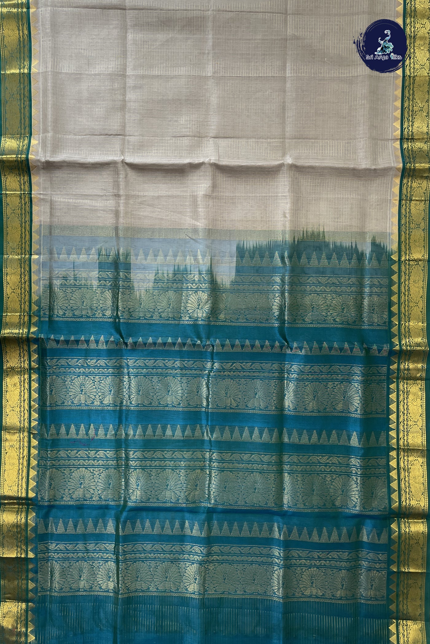 Silver Grey Checked Saree With Zari Checked Pattern