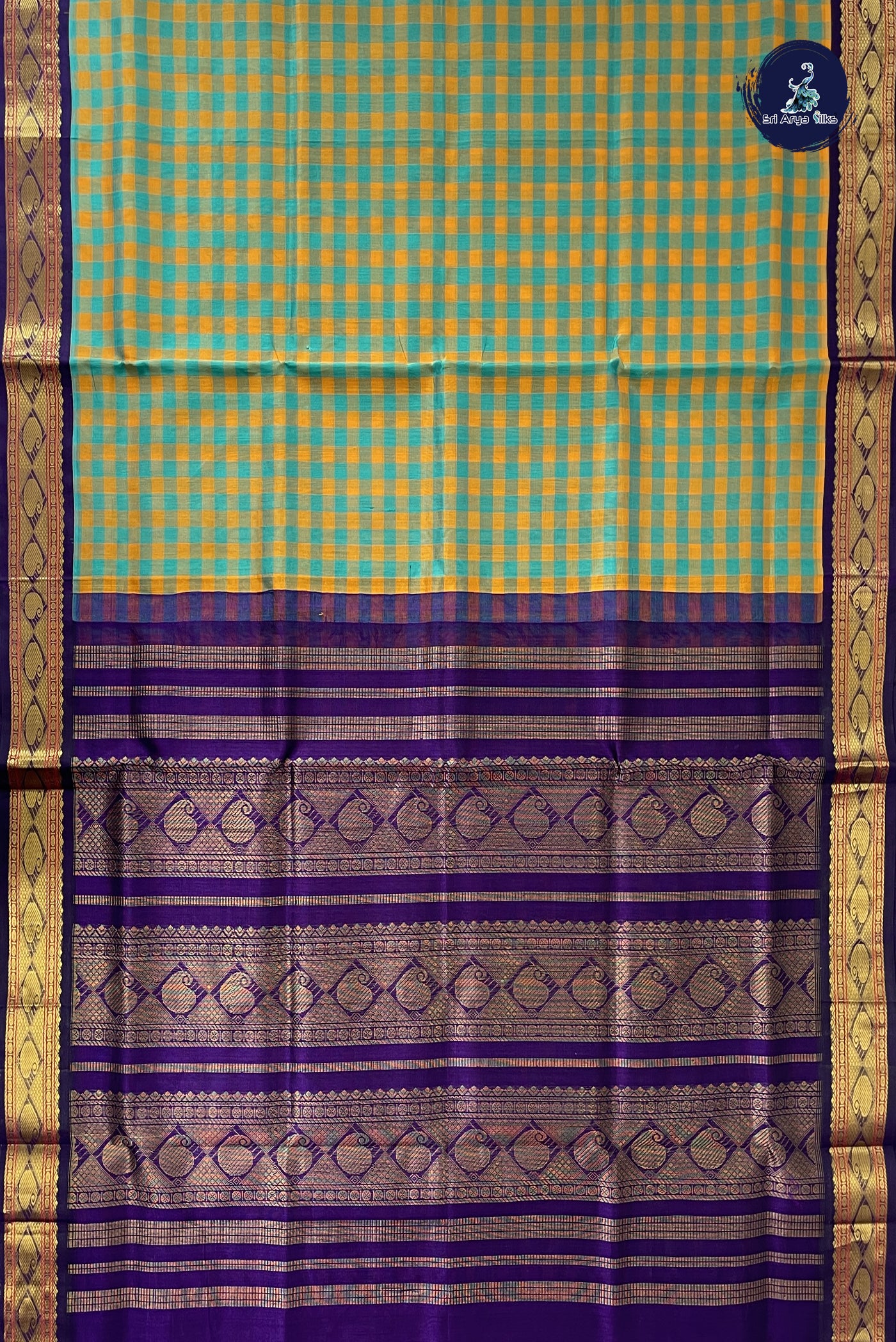 Multi Colour Checked Saree With Paalum Pazham Kattam Pattern