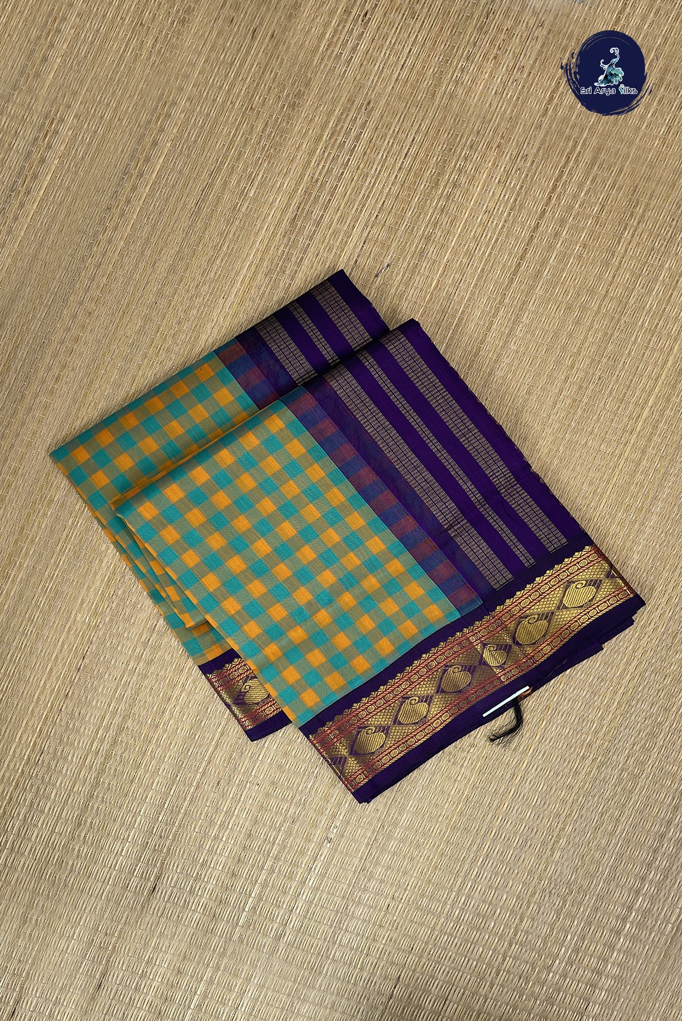 Multi Colour Checked Saree With Paalum Pazham Kattam Pattern