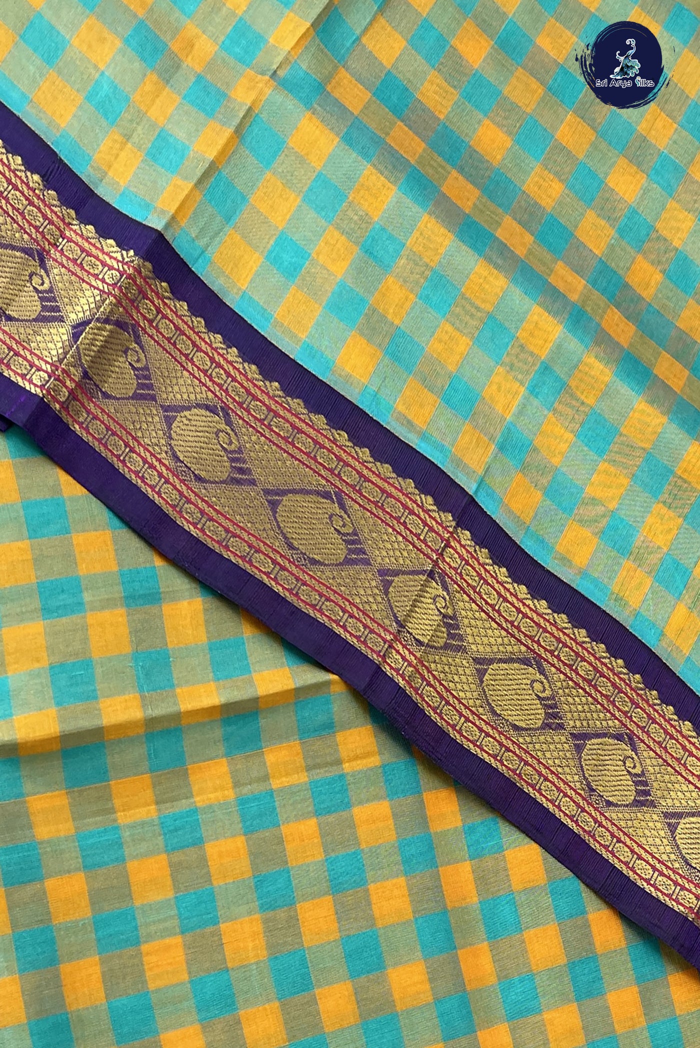 Multi Colour Checked Saree With Paalum Pazham Kattam Pattern