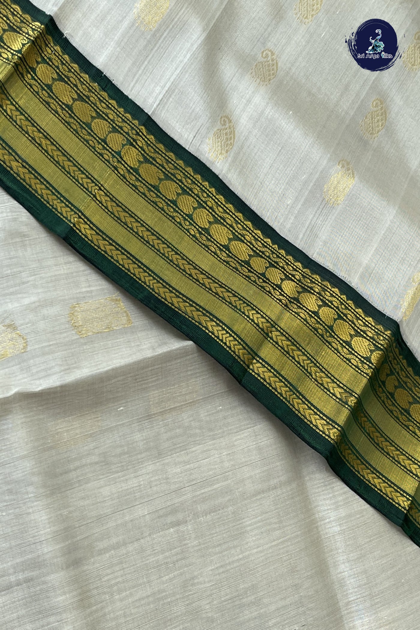 Silver Grey Korvai Silk Cotton Saree With Zari Buttas Pattern