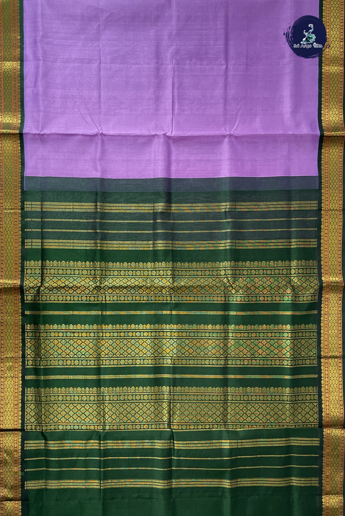 Lavender Korvai Silk Cotton Saree With Plain Pattern