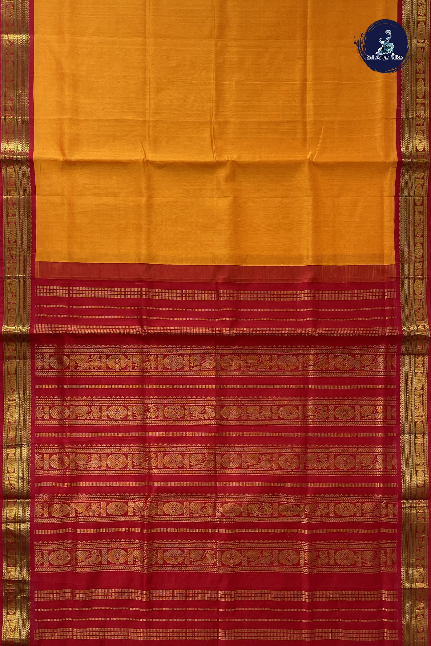 Mango Yellow Korvai Silk Cotton Saree With Plain Pattern