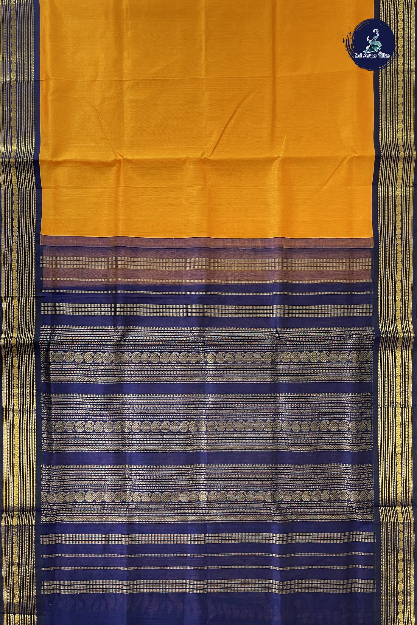 Mango Yellow Korvai Silk Cotton Saree With Plain Pattern