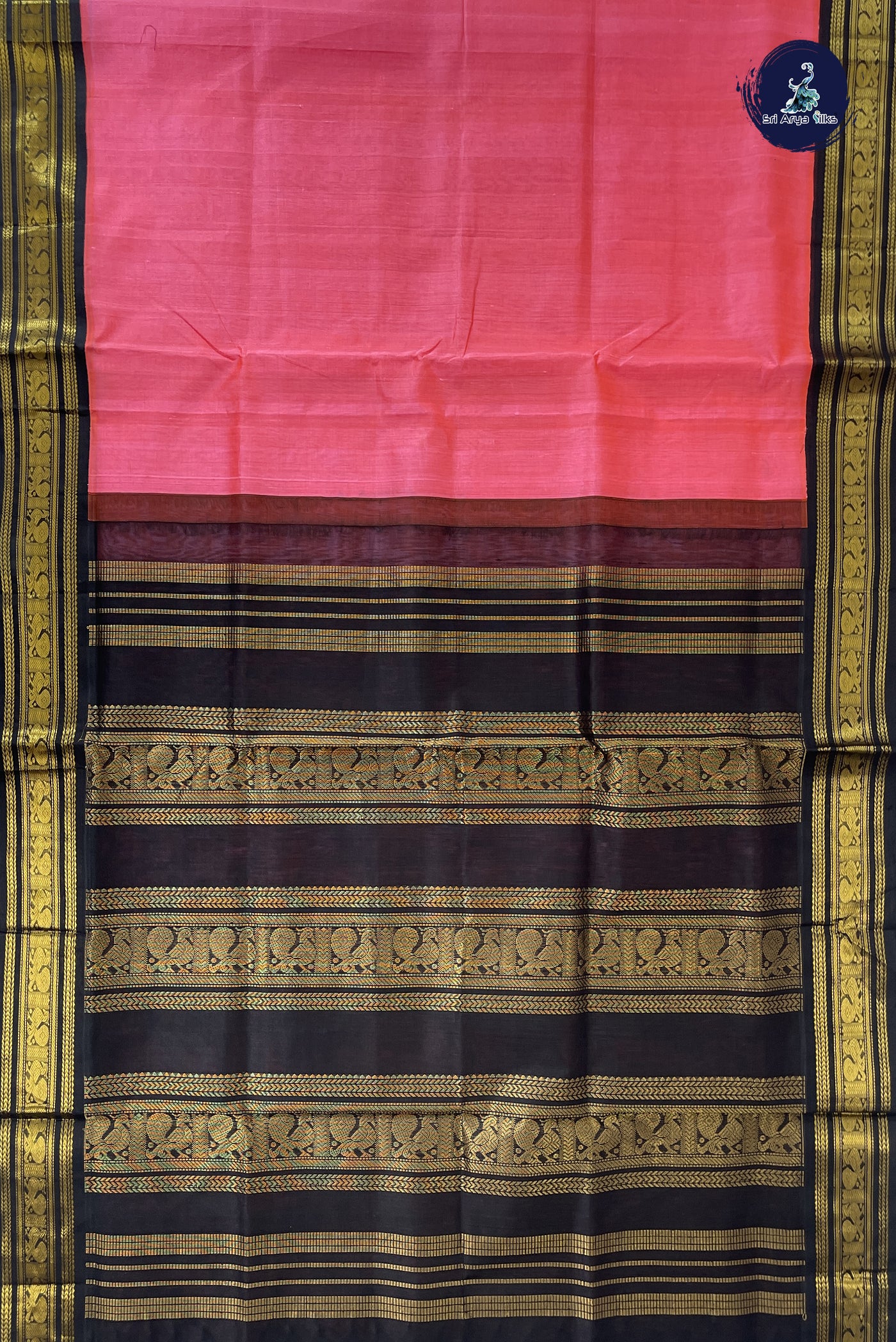 Candy Pink Korvai Silk Cotton Saree With Plain Pattern