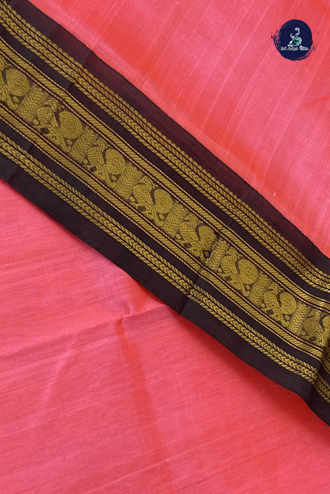 Candy Pink Korvai Silk Cotton Saree With Plain Pattern