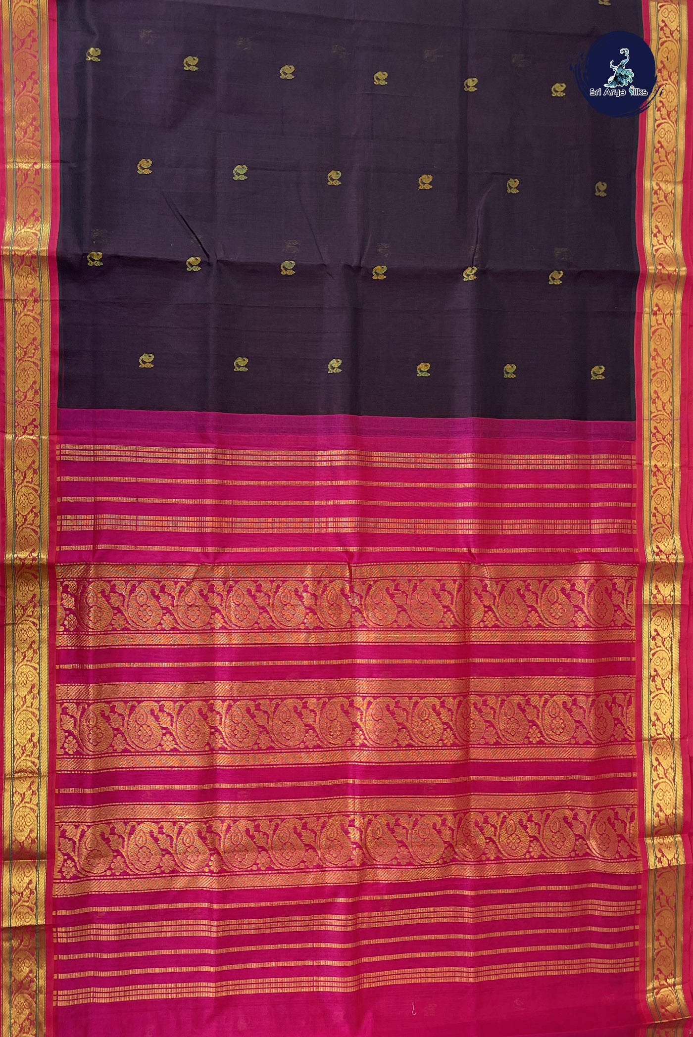 Coffee Brown Korvai Silk Cotton Saree With Zari Buttas Pattern