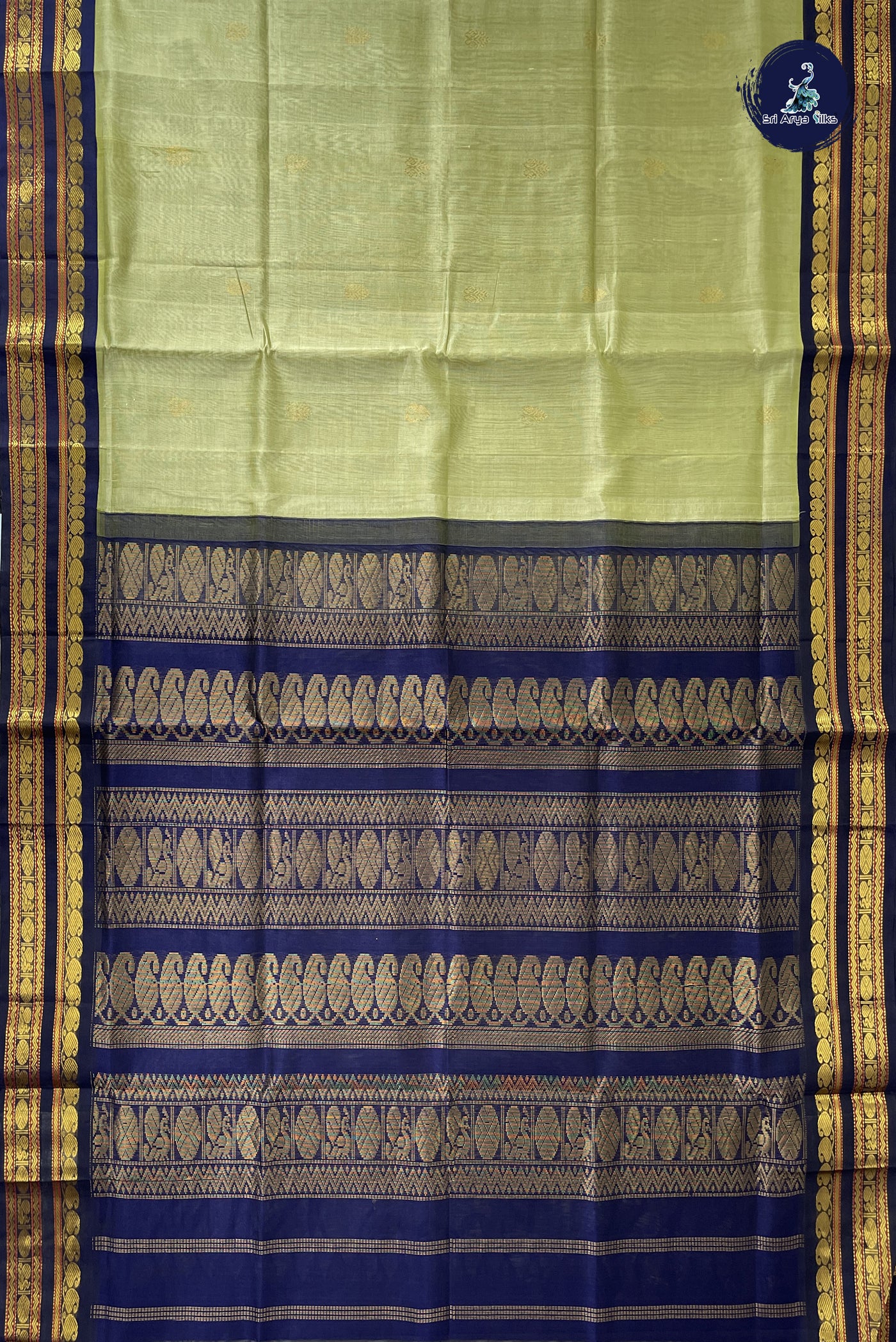 Pista Green Korvai Silk Cotton Saree With Zari Buttas Pattern