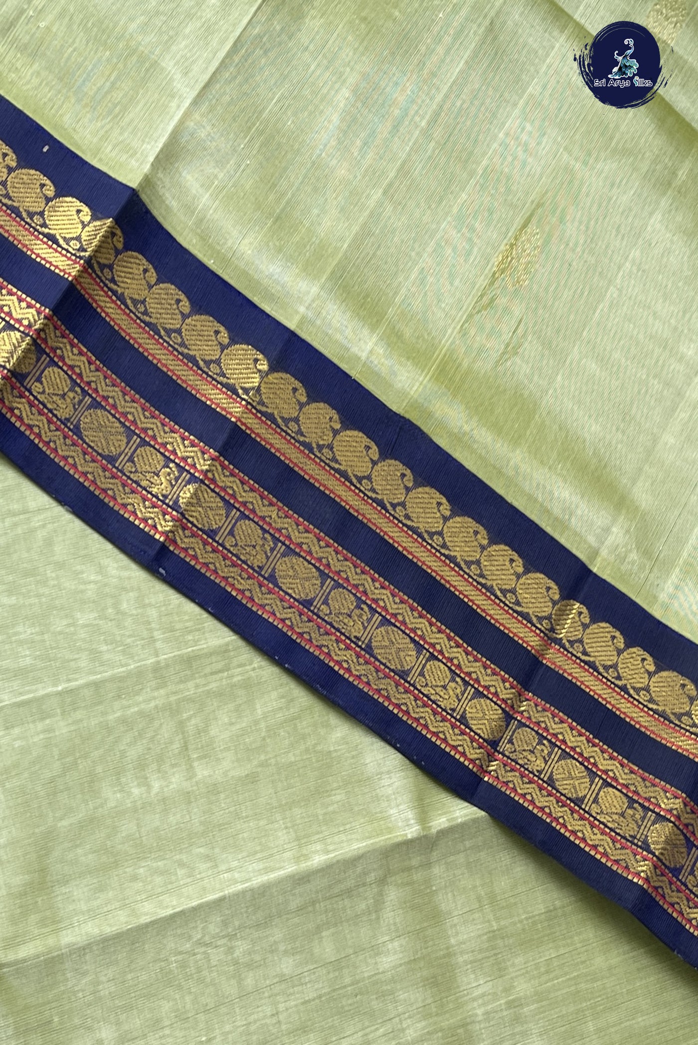 Pista Green Korvai Silk Cotton Saree With Zari Buttas Pattern
