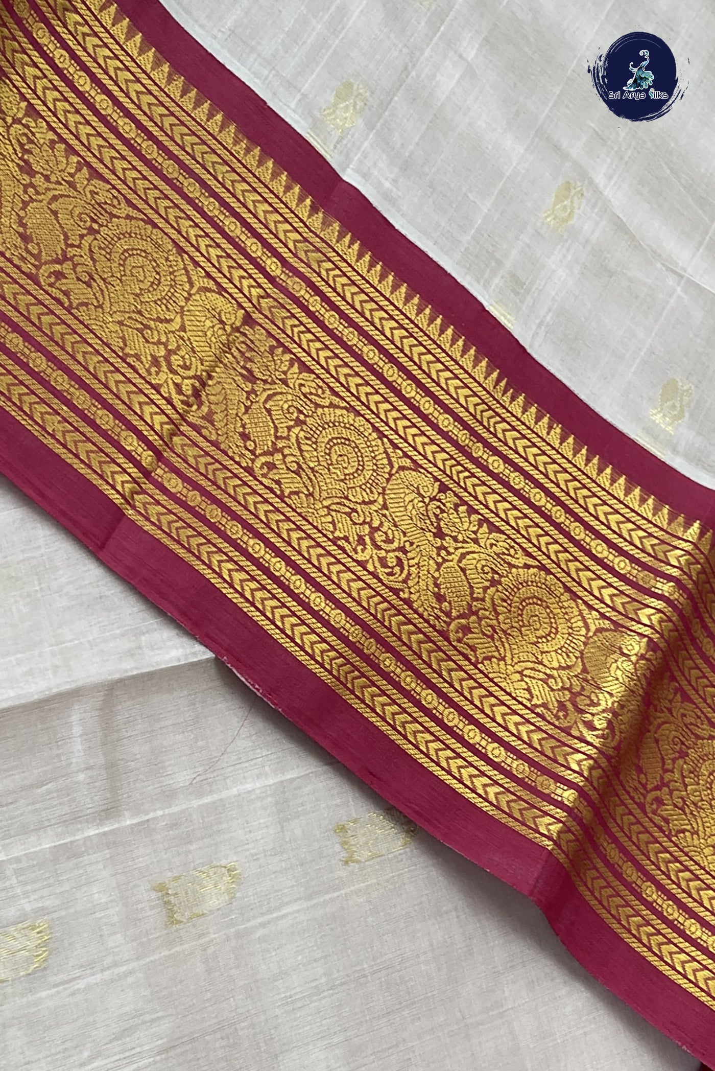 Grey Korvai Silk Cotton Saree With Zari Buttas Pattern