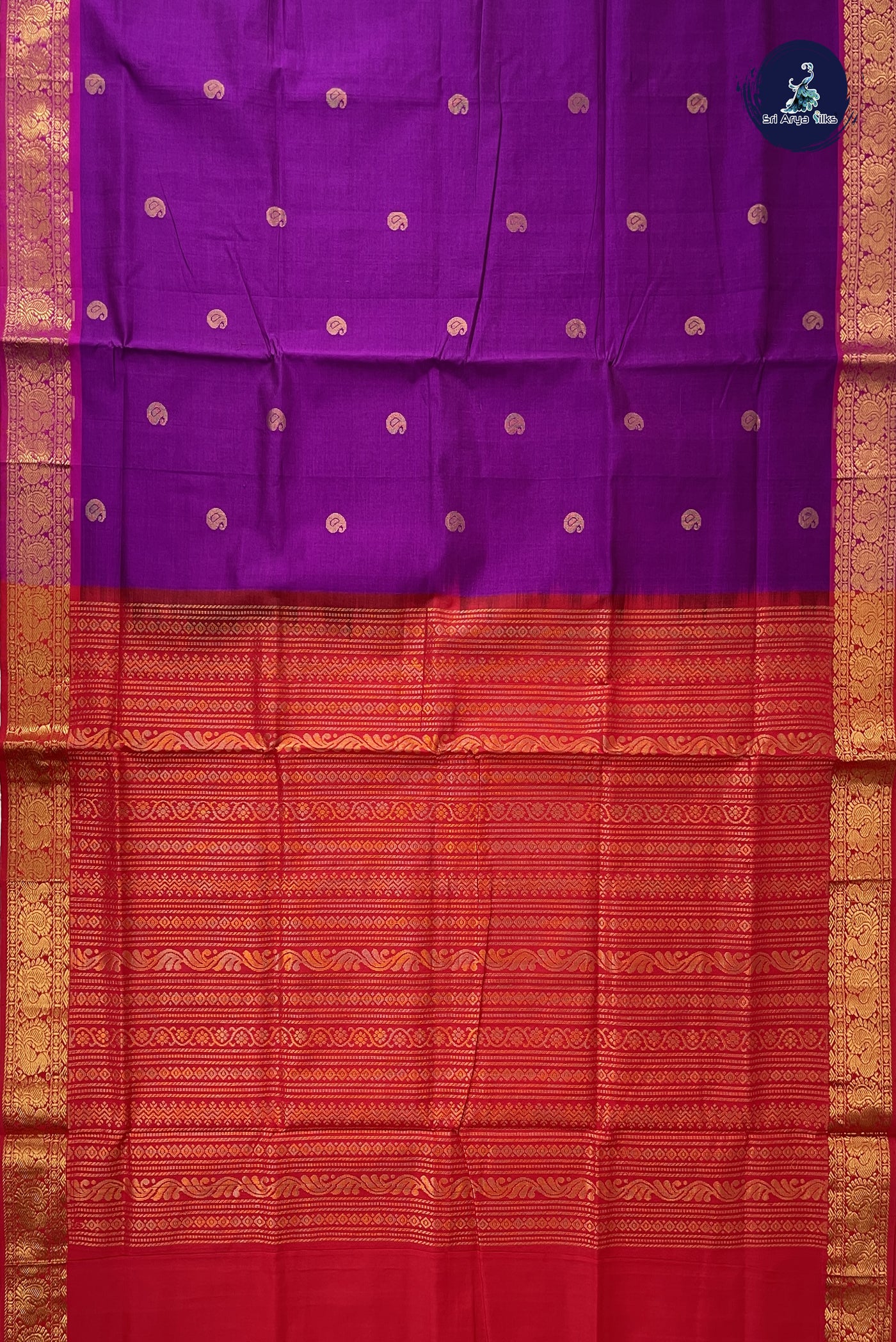 Purple Kanchi Semi Silk Cotton Saree With Zari Buttas Pattern