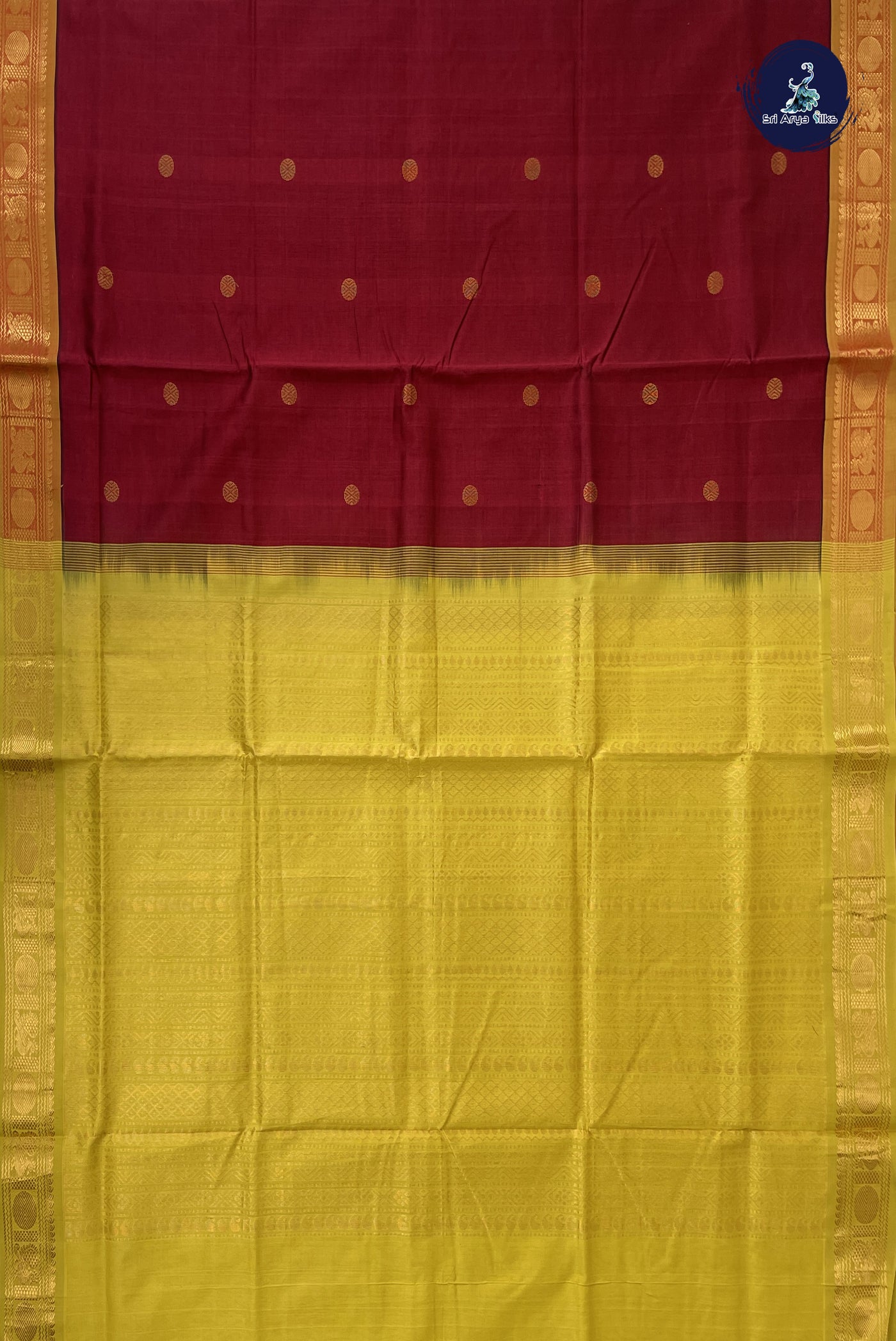 Maroon Kanchi Semi Silk Cotton Saree With Zari Buttas Pattern