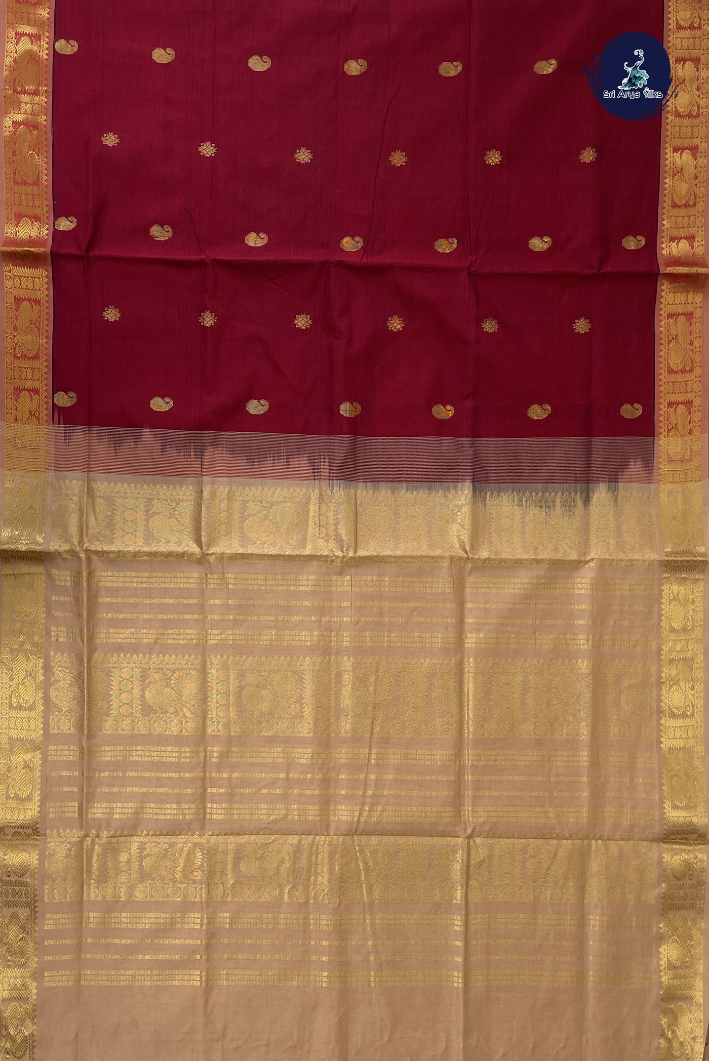 Maroon Kanchi Semi Silk Cotton Saree With Zari Buttas Pattern