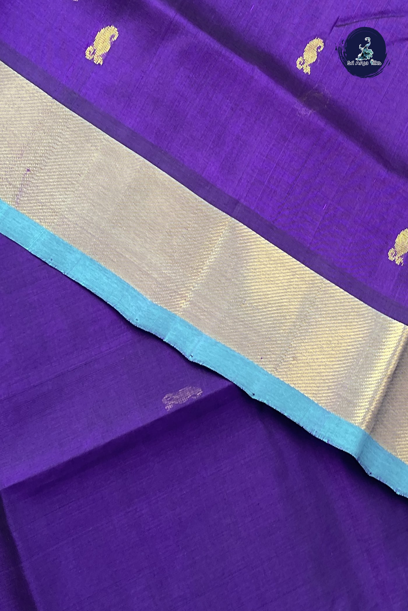 Dark Brinjal Simple Silk Cotton Saree With Zari Buttas Pattern