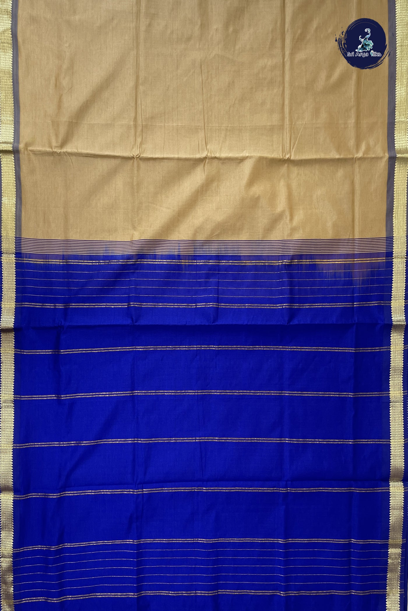 Beige Kanchi Semi Silk Cotton Saree With Plain Pattern