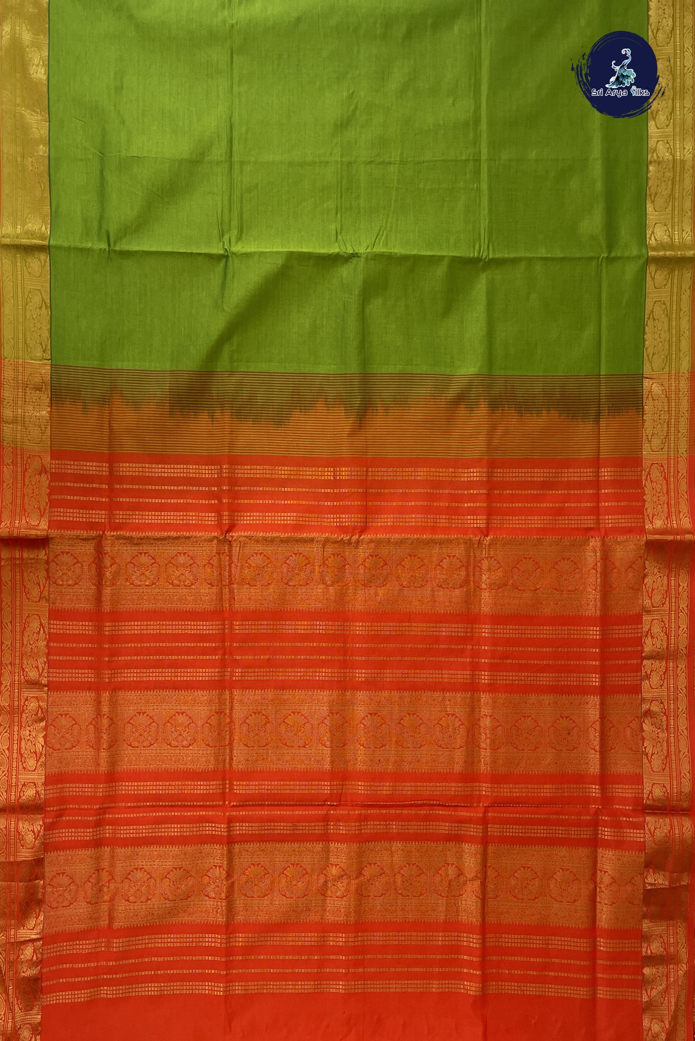Lime Green Kanchi Semi Silk Cotton Saree With Plain Pattern