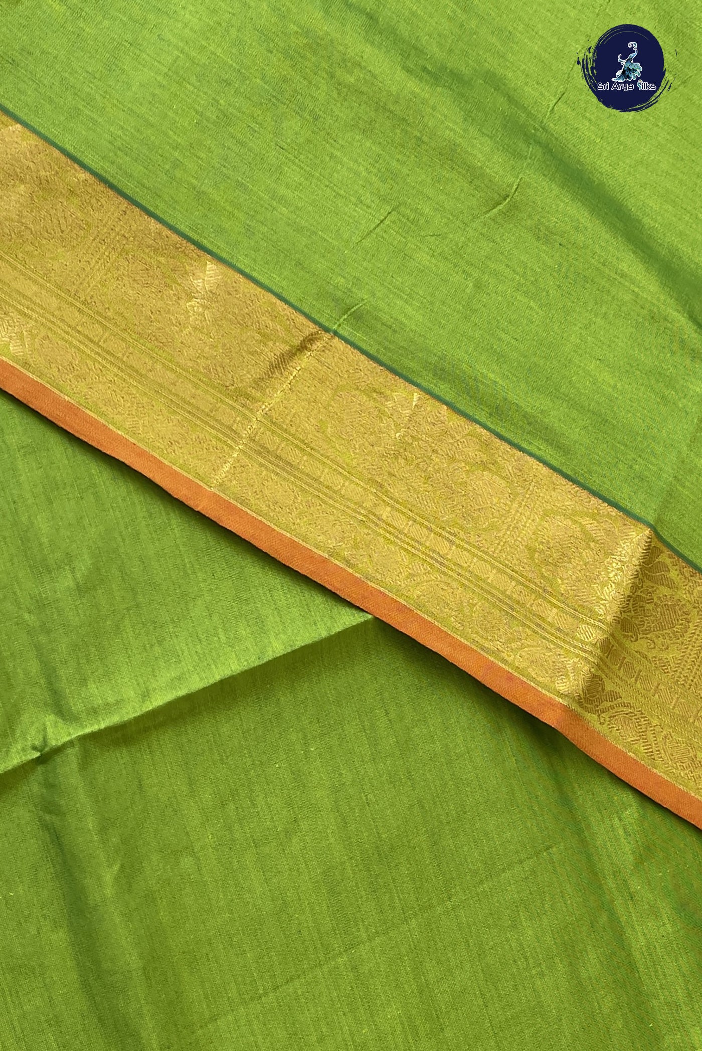 Lime Green Kanchi Semi Silk Cotton Saree With Plain Pattern