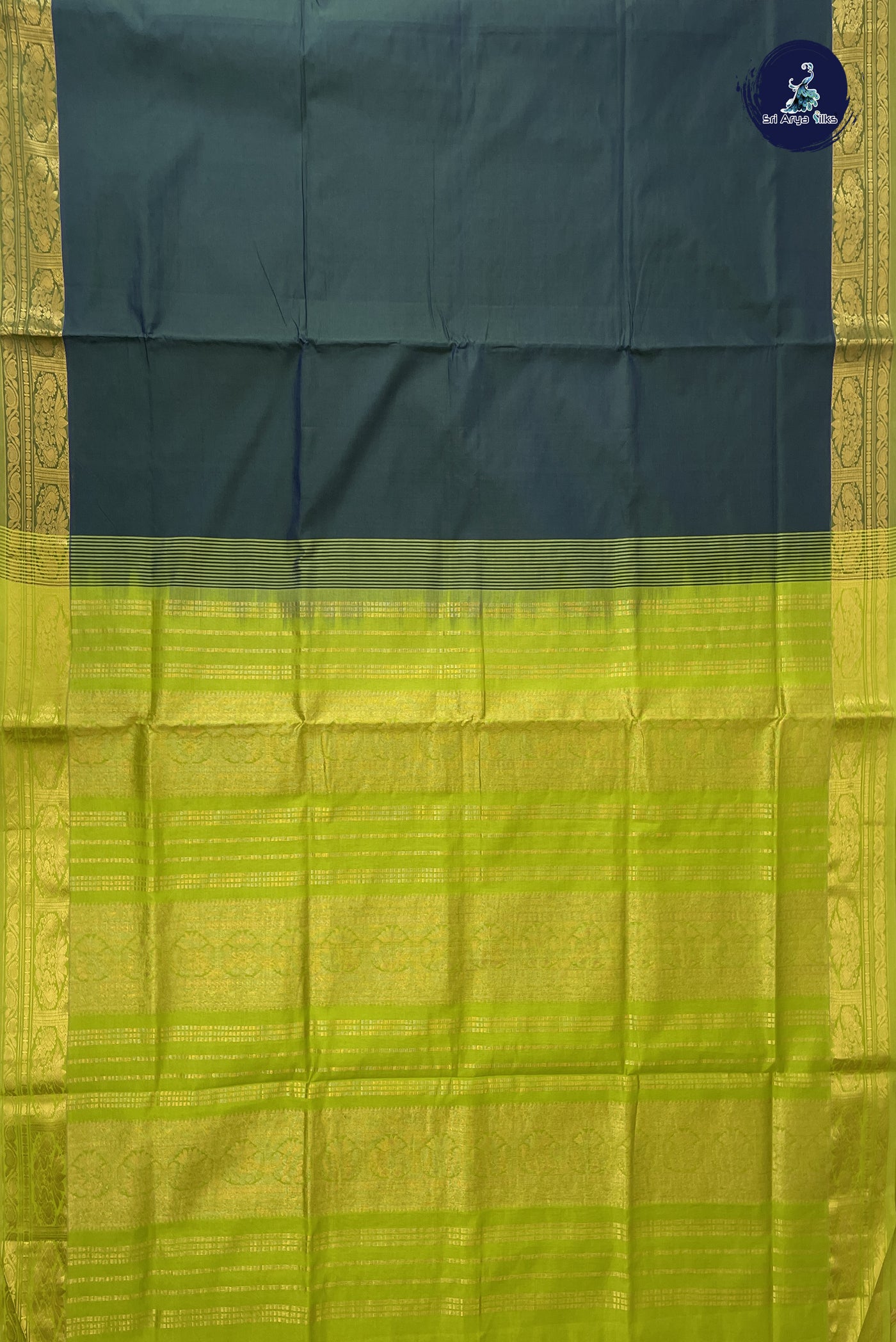 Dark Green Kanchi Semi Silk Cotton Saree With Plain Pattern