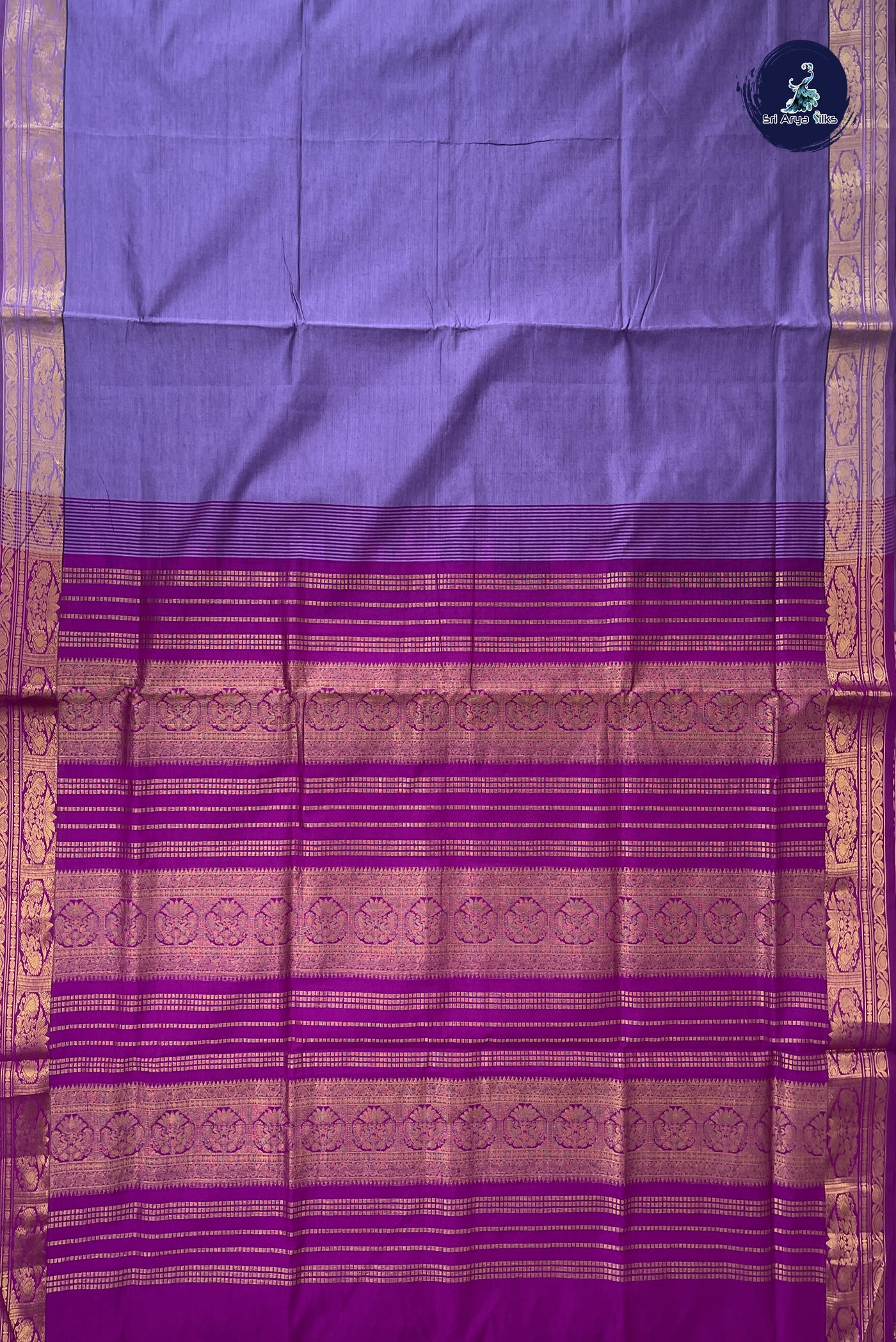 Lavender Kanchi Semi Silk Cotton Saree With Plain Pattern