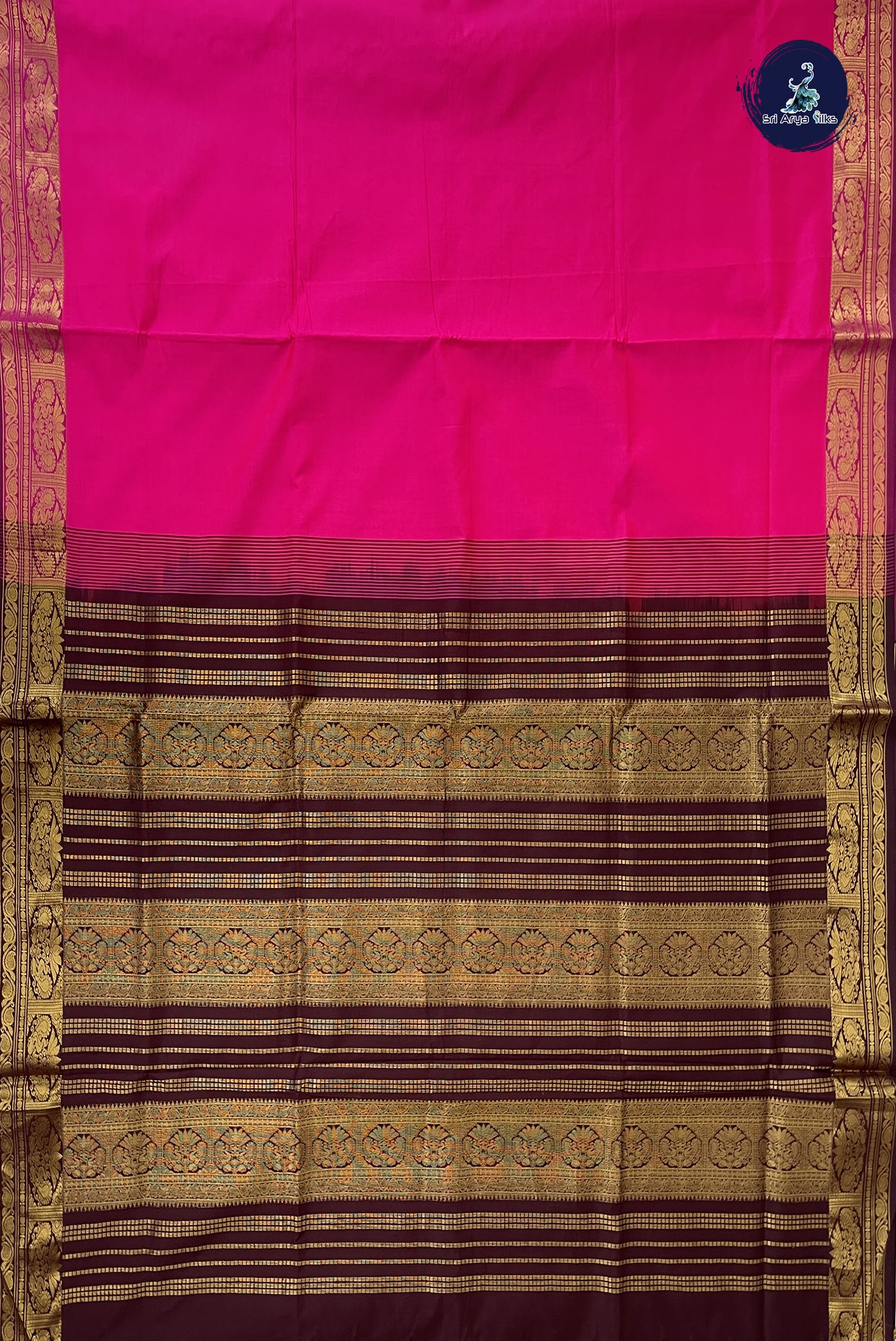 Pink Kanchi Semi Silk Cotton Saree With Plain Pattern