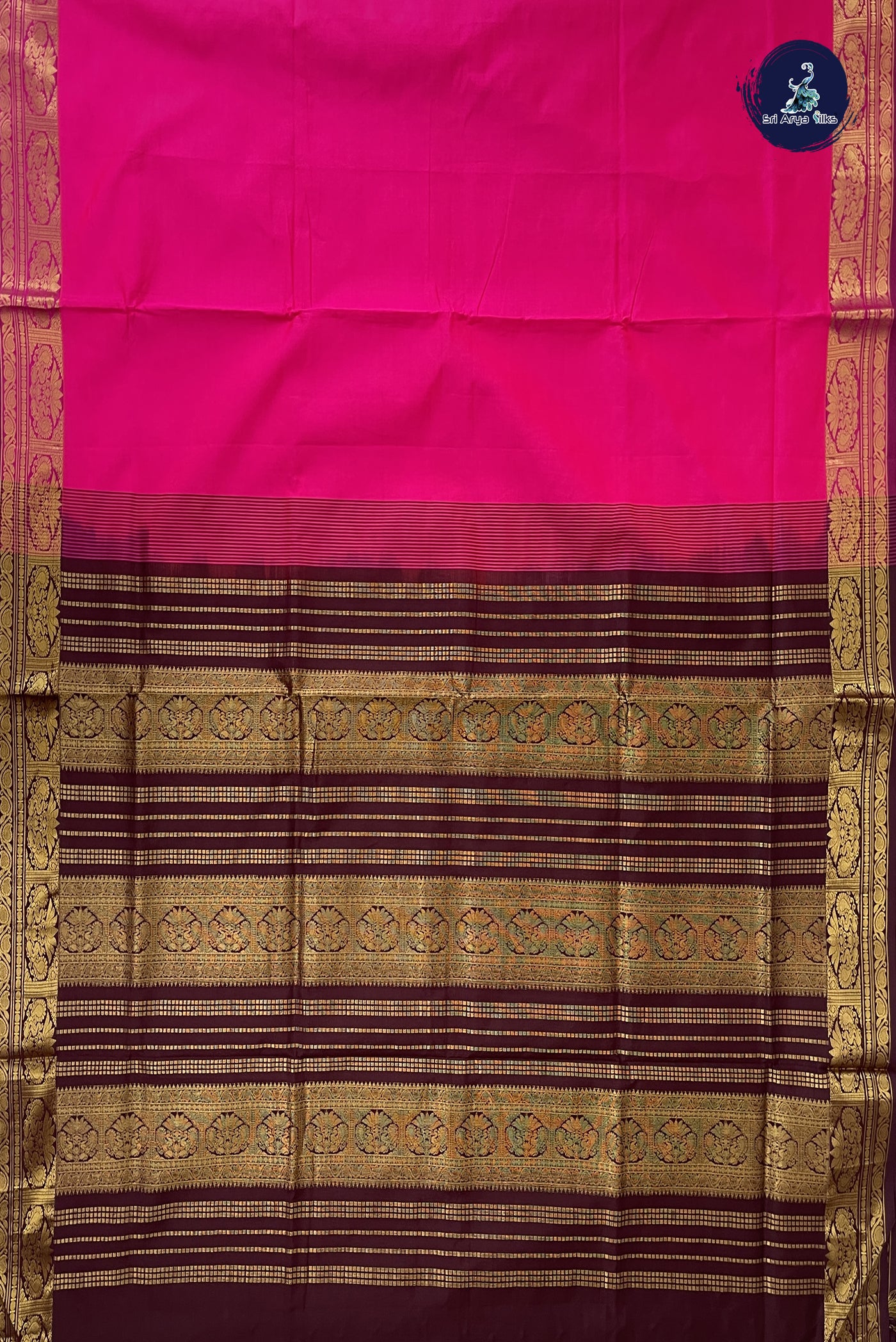 Pink Kanchi Semi Silk Cotton Saree With Plain Pattern