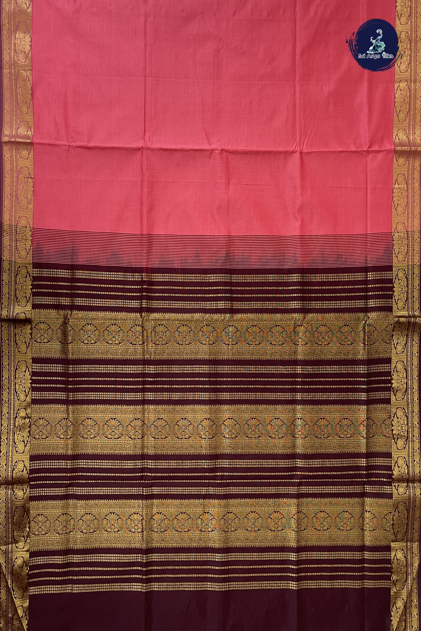 Caramel Pink Kanchi Semi Silk Cotton Saree With Plain Pattern