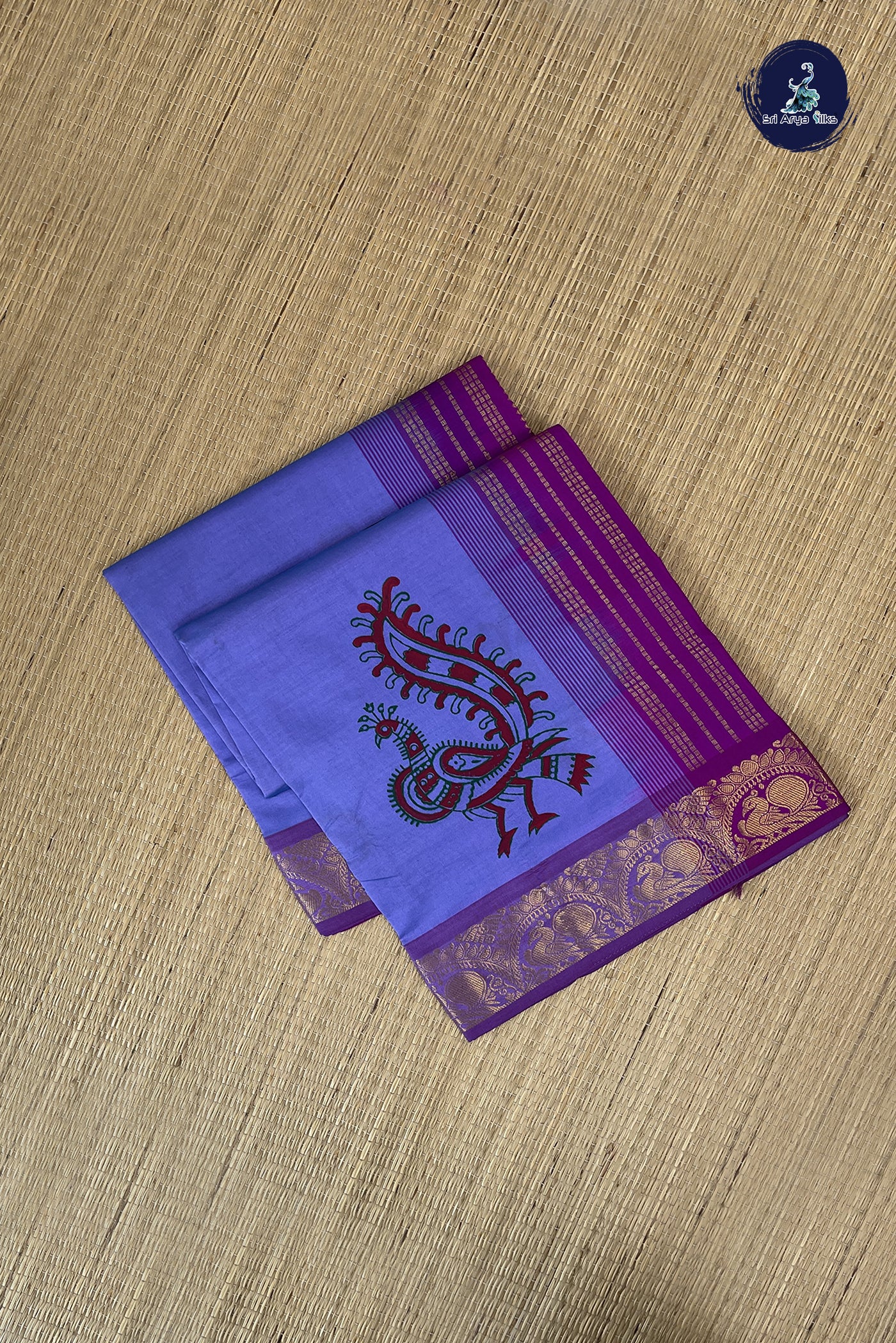 Lavender Kanchi Semi Silk Cotton Saree With Printed Pattern