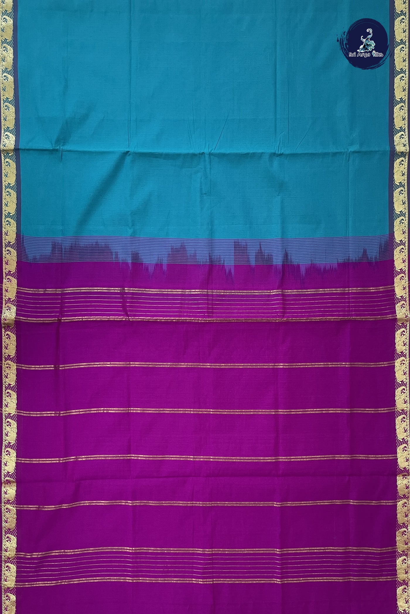 Teal Kanchi Semi Silk Cotton Saree With Plain Pattern