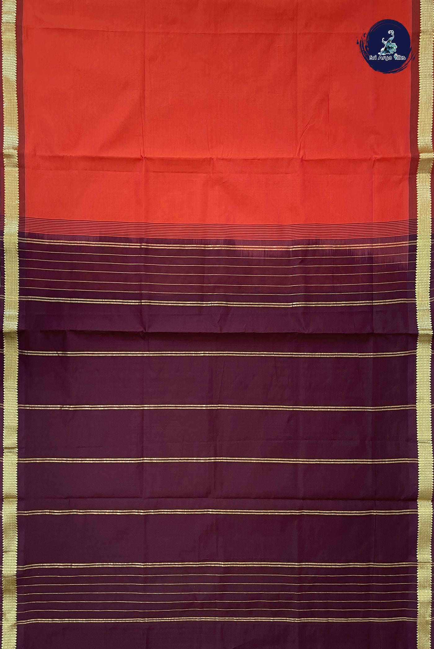 Orange Kanchi Semi Silk Cotton Saree With Plain Pattern