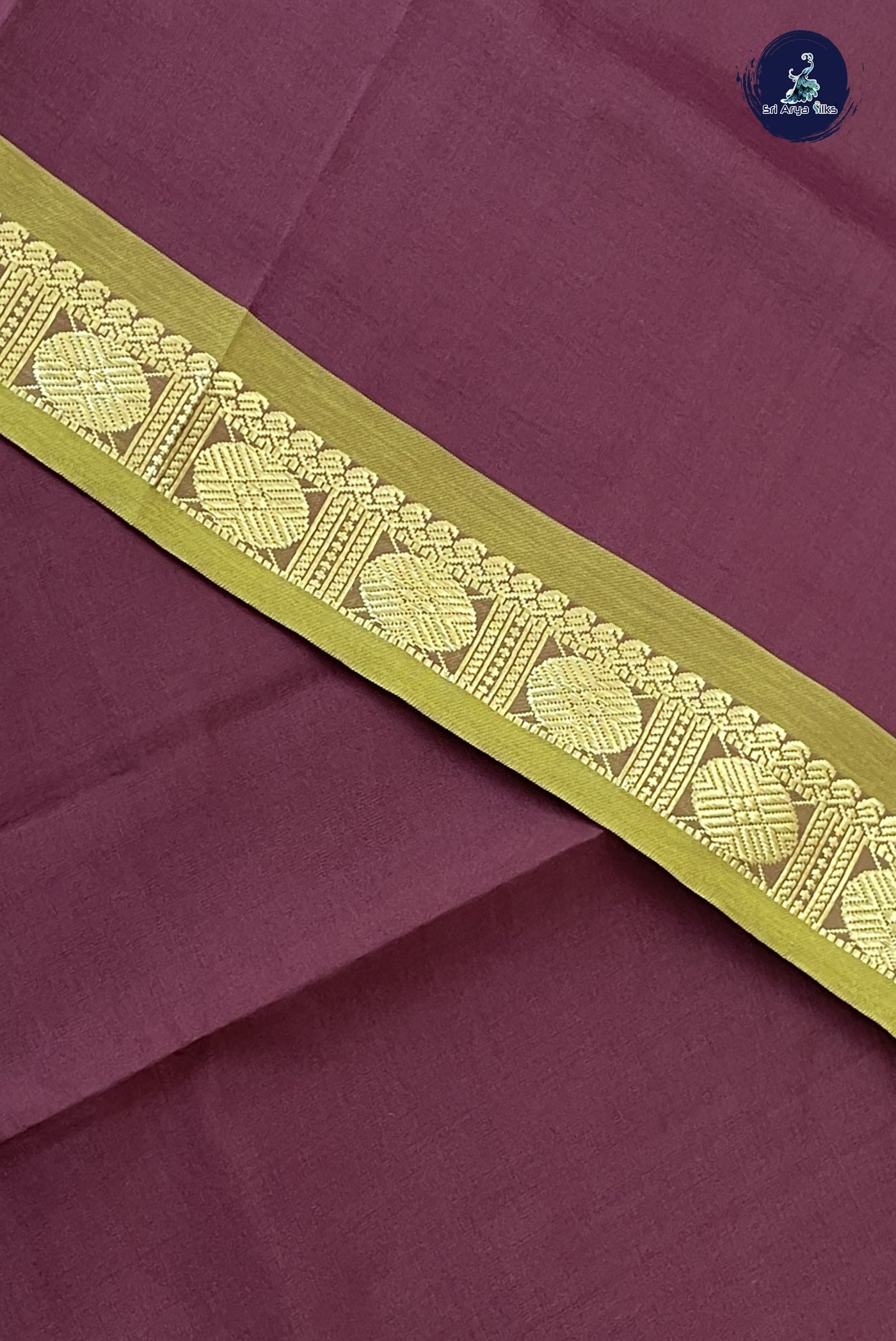 Brown Kanchi Semi Silk Cotton Saree With Plain Pattern