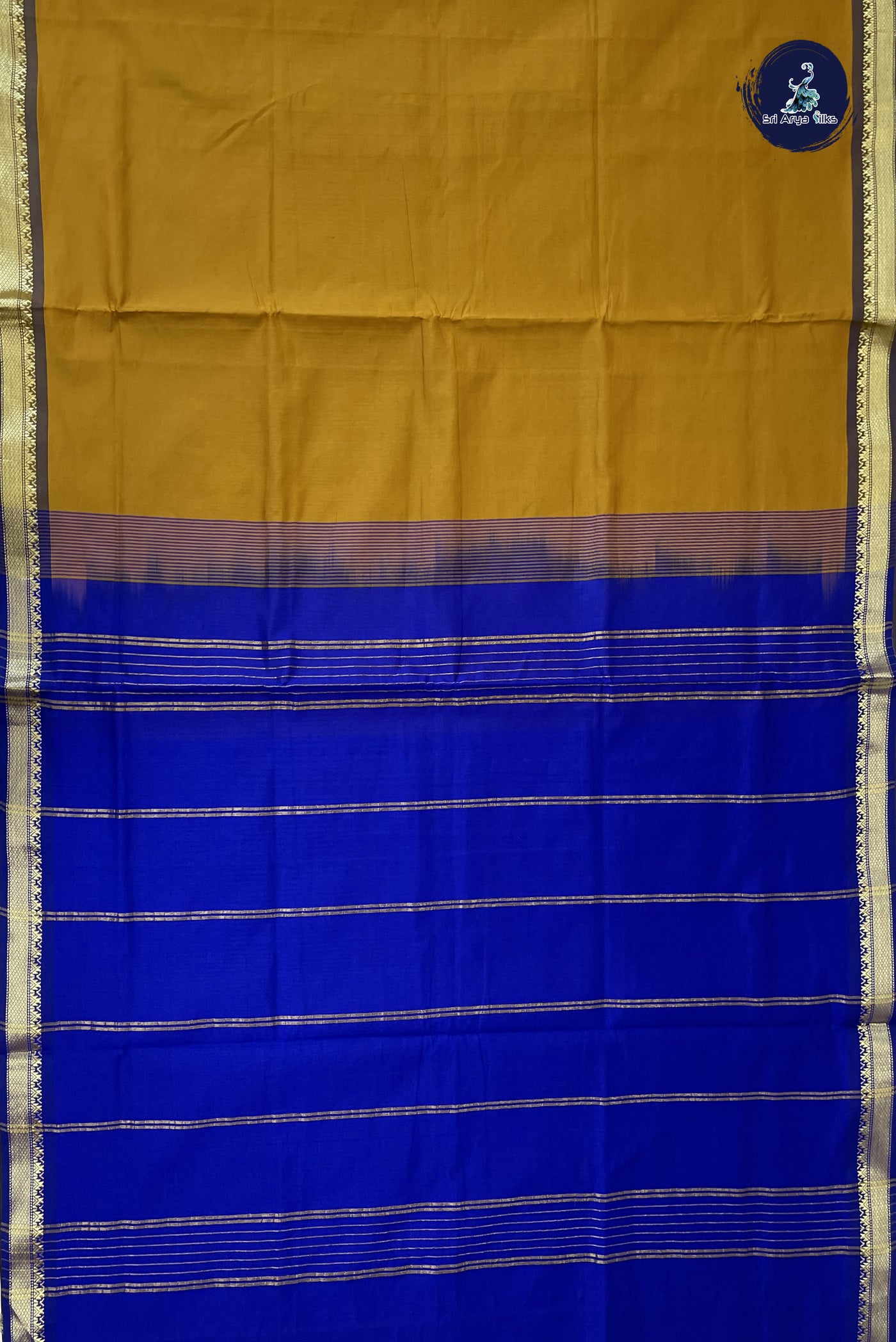 Mustard Yellow Kanchi Semi Silk Cotton Saree With Plain Pattern