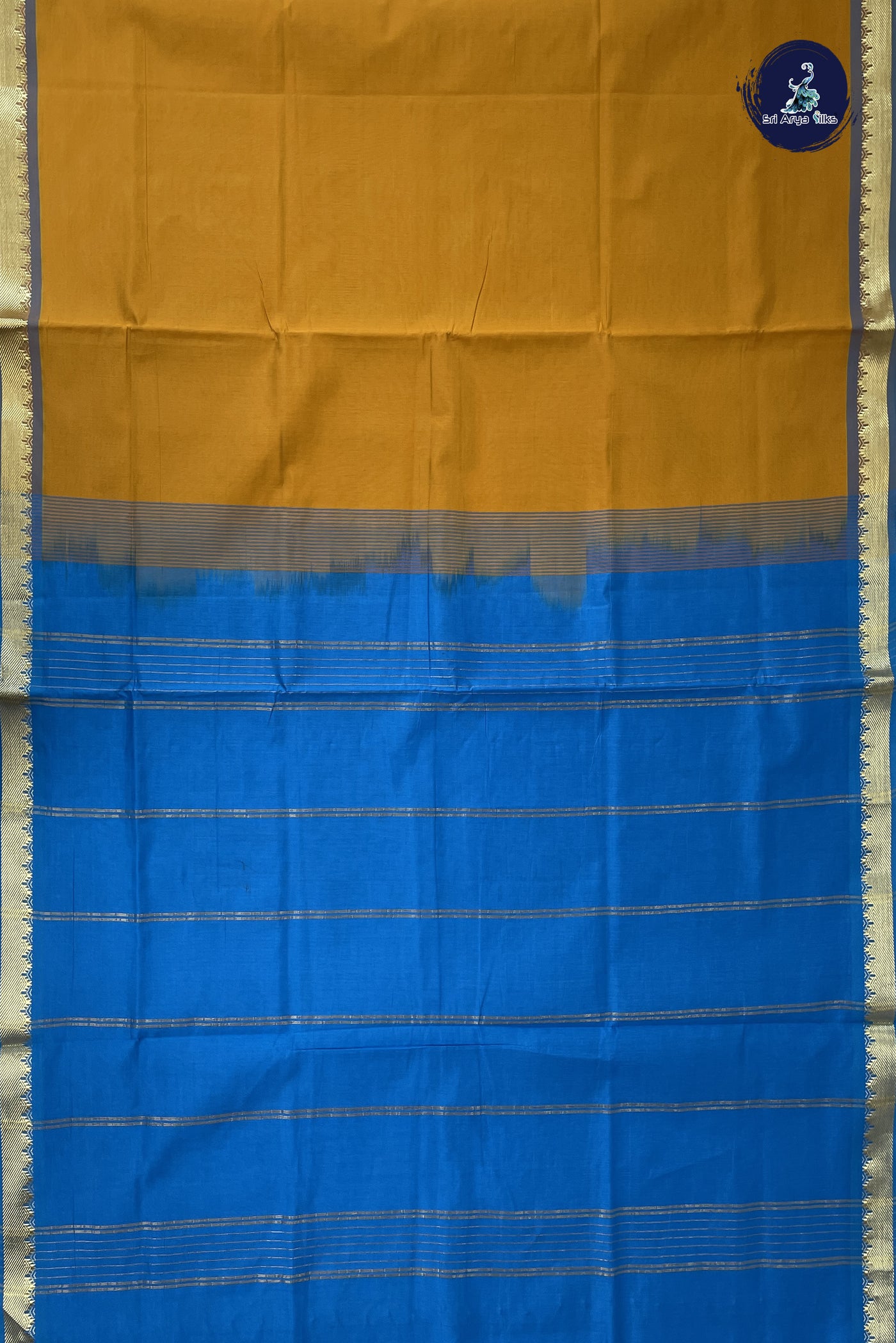Turmeric Yellow Kanchi Semi Silk Cotton Saree With Plain Pattern
