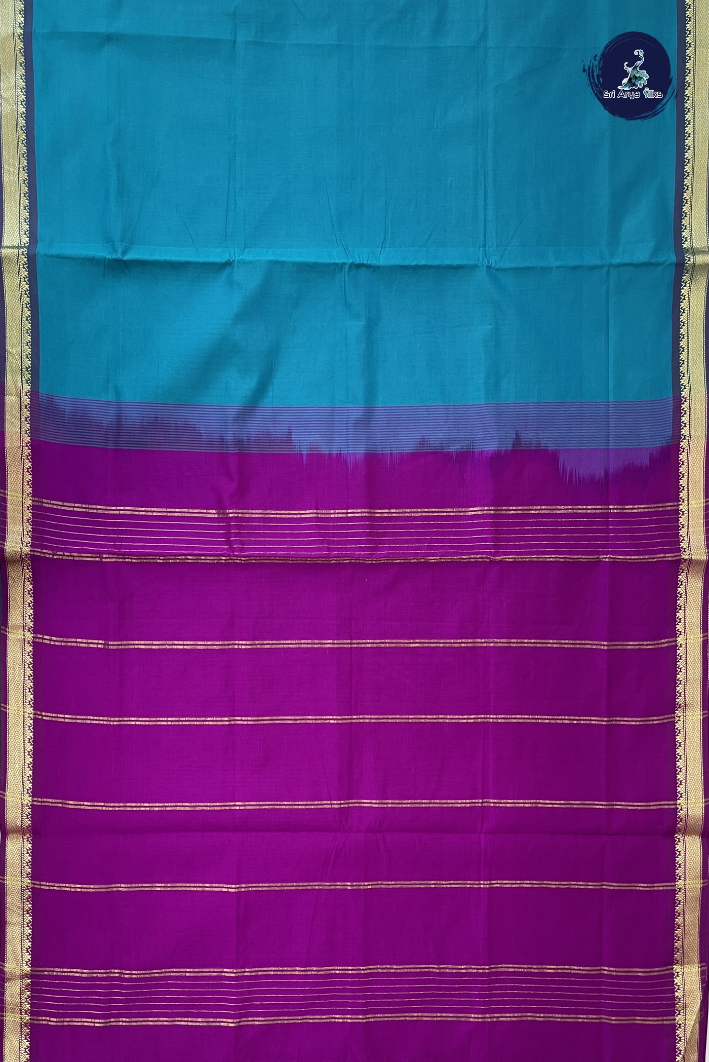 Teal Kanchi Semi Silk Cotton Saree With Plain Pattern