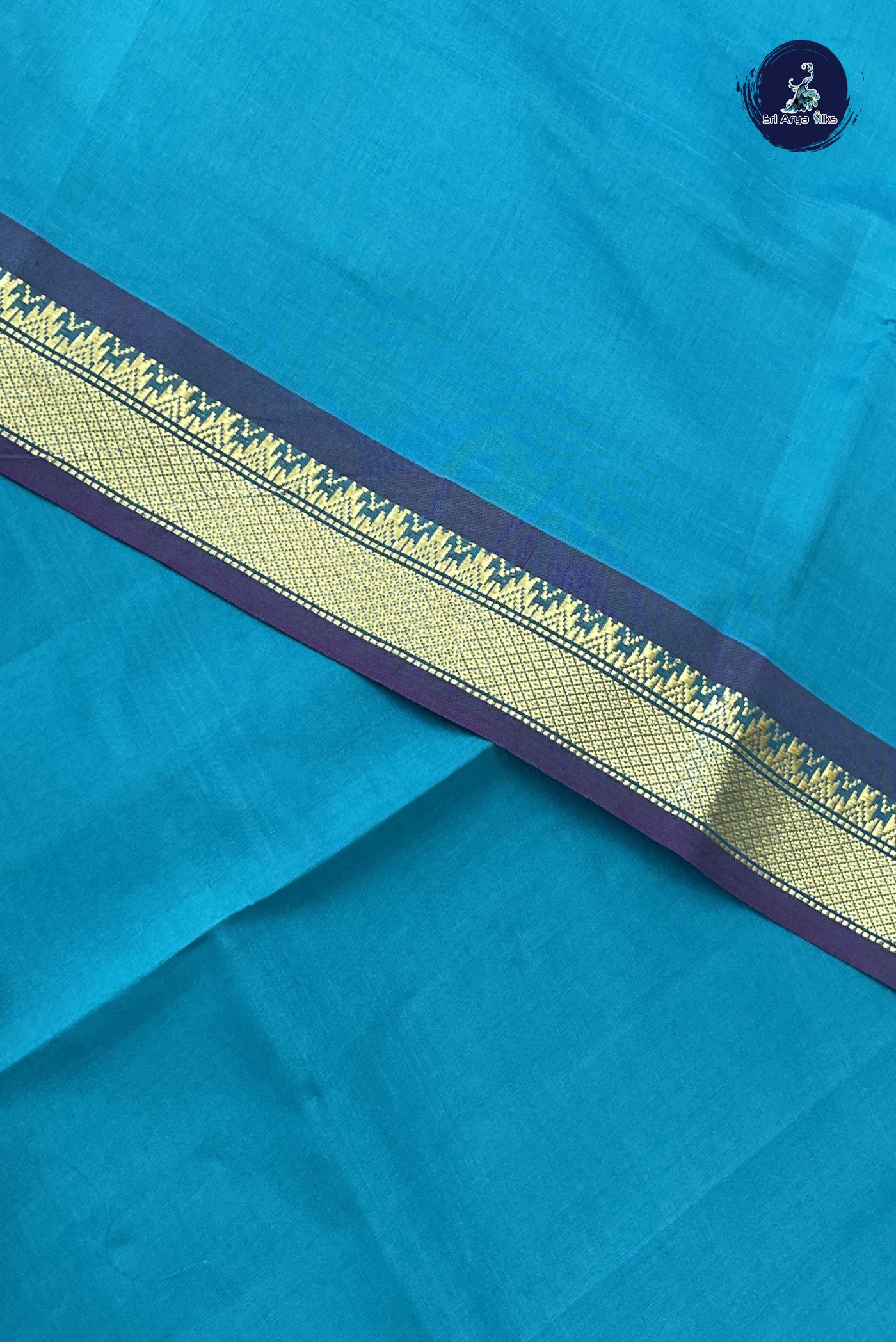 Teal Kanchi Semi Silk Cotton Saree With Plain Pattern