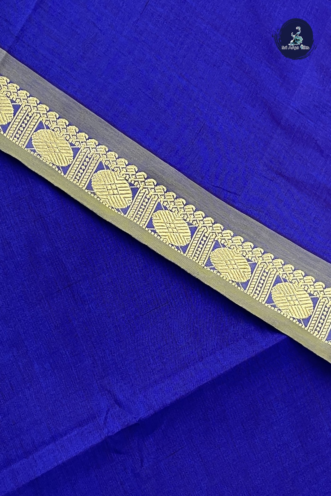 Blue Kanchi Semi Silk Cotton Saree With Plain Pattern