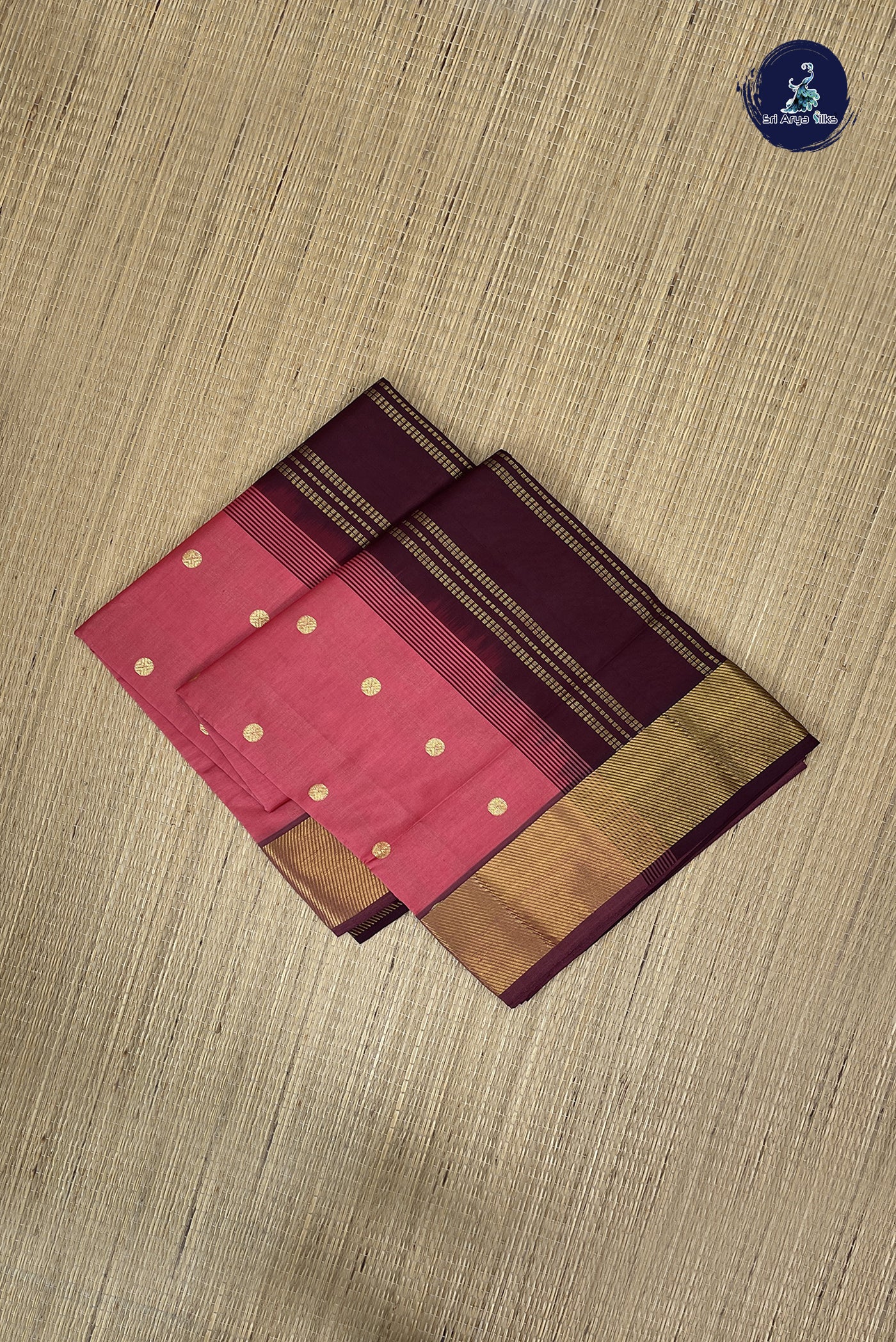 Caramel Pink Kanchi Semi Silk Cotton Saree With Zari Buttas Pattern