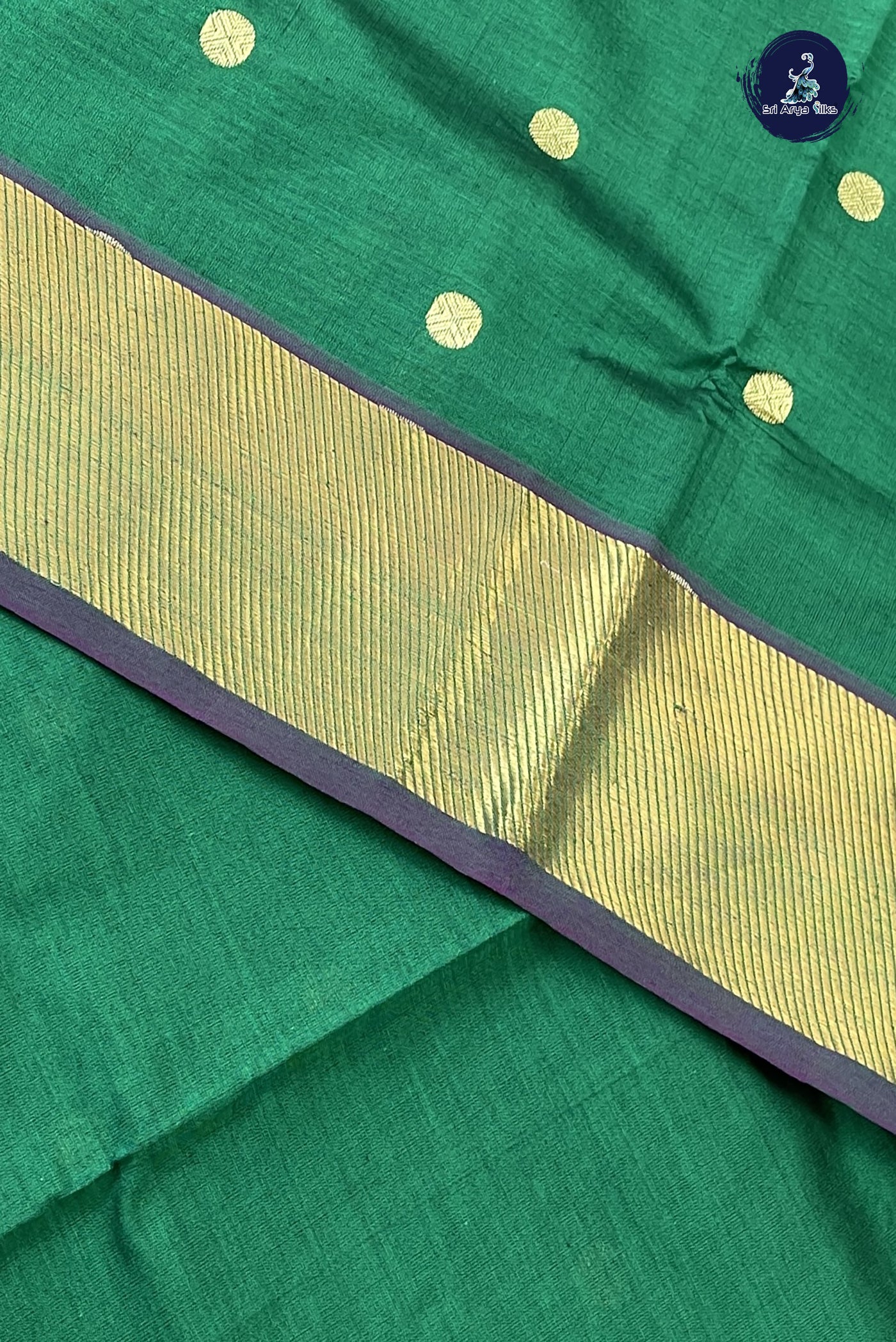 Bottle Green Kanchi Semi Silk Cotton Saree With Zari Buttas Pattern