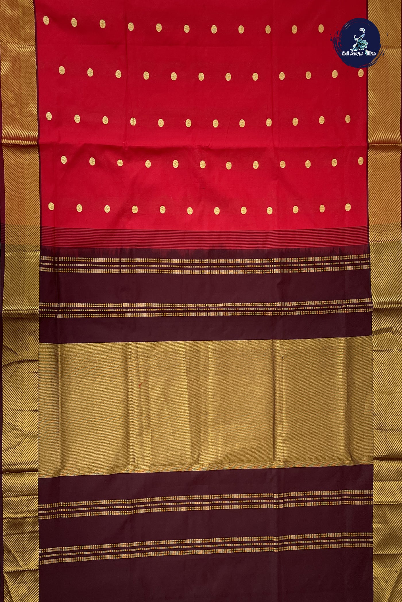 Red Kanchi Semi Silk Cotton Saree With Zari Buttas Pattern