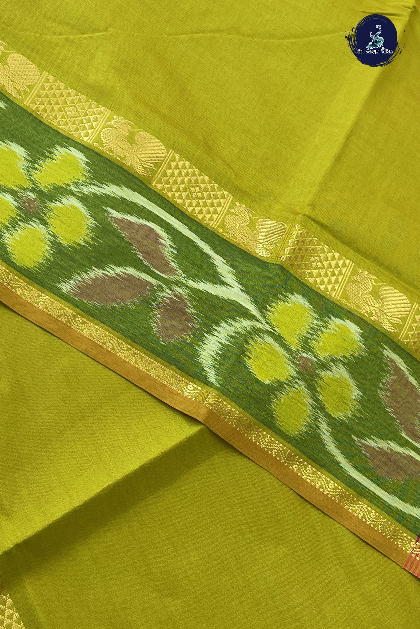 Lime Green Kanchi Semi Silk Cotton Saree With Plain Pattern
