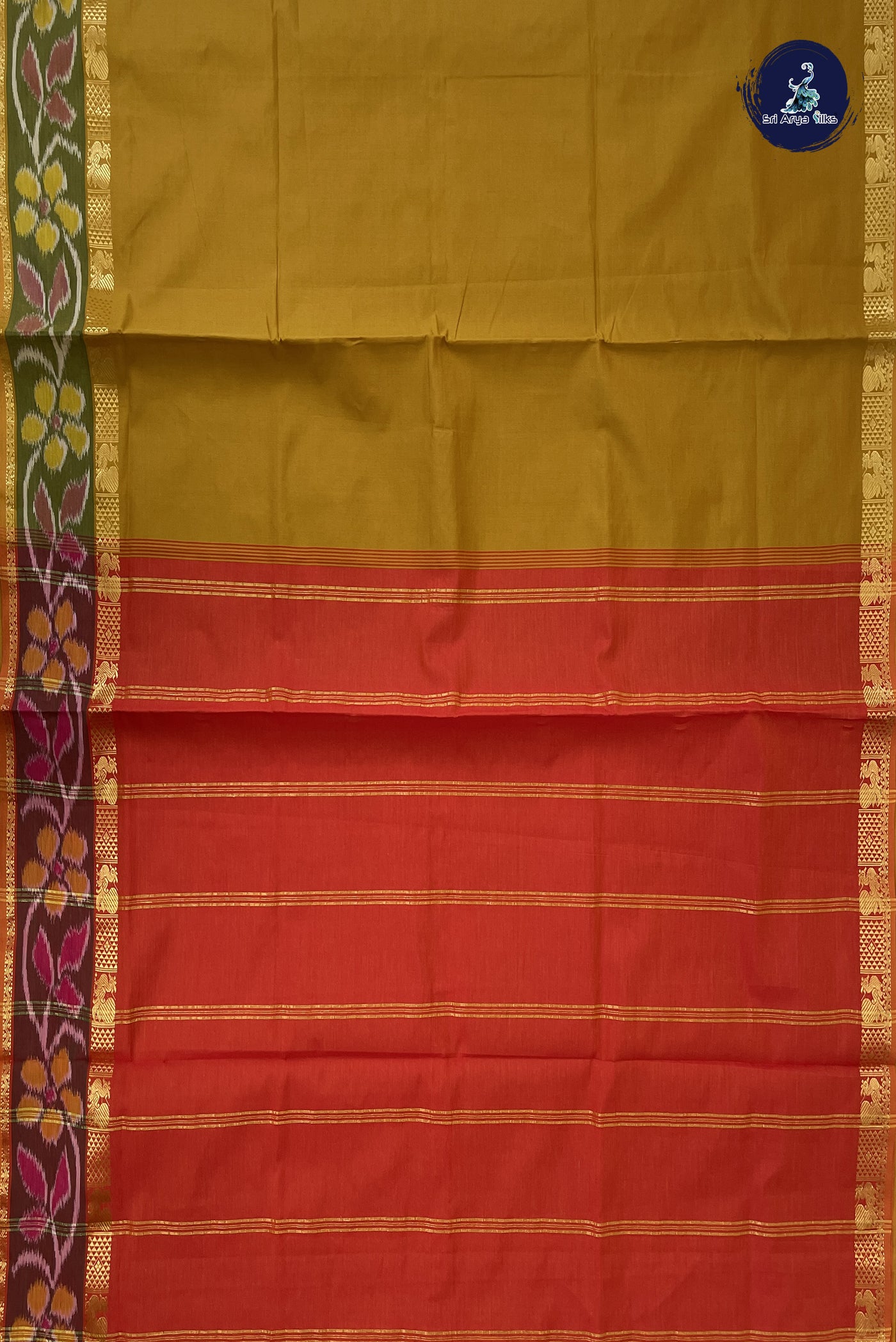 Mustard Kanchi Semi Silk Cotton Saree With Plain Pattern