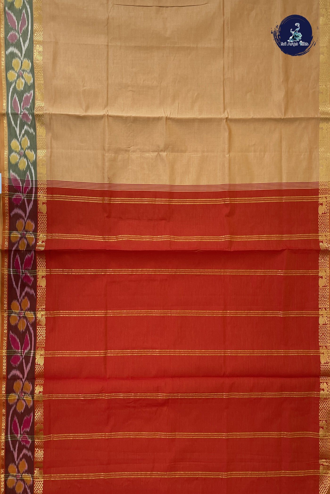 Chikku Shade Kanchi Semi Silk Cotton Saree With Plain Pattern
