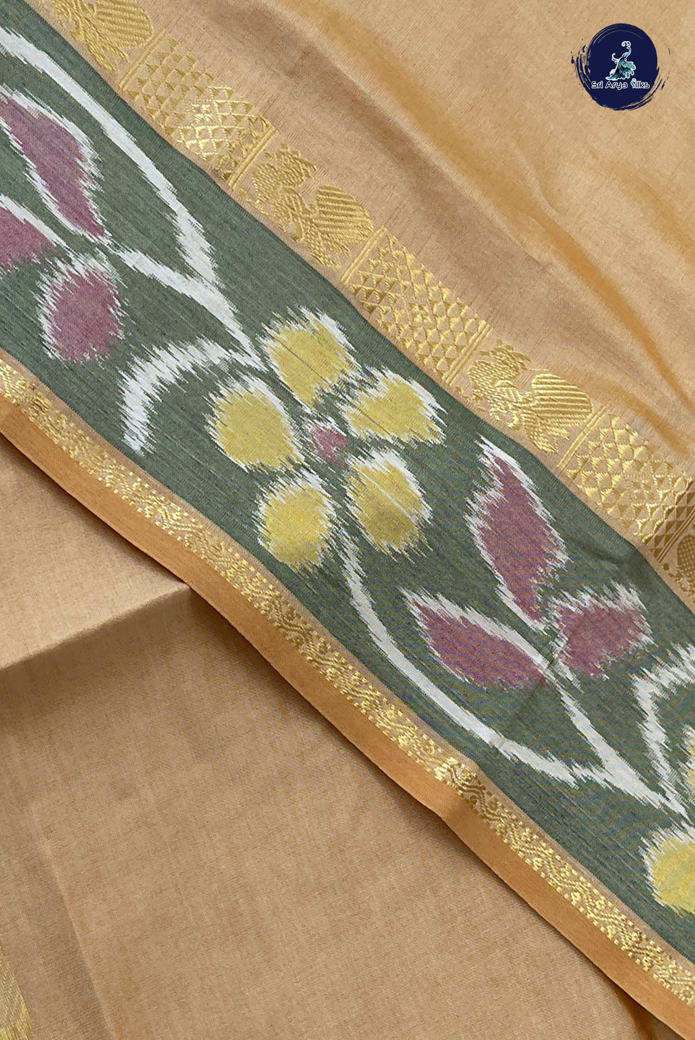 Chikku Shade Kanchi Semi Silk Cotton Saree With Plain Pattern