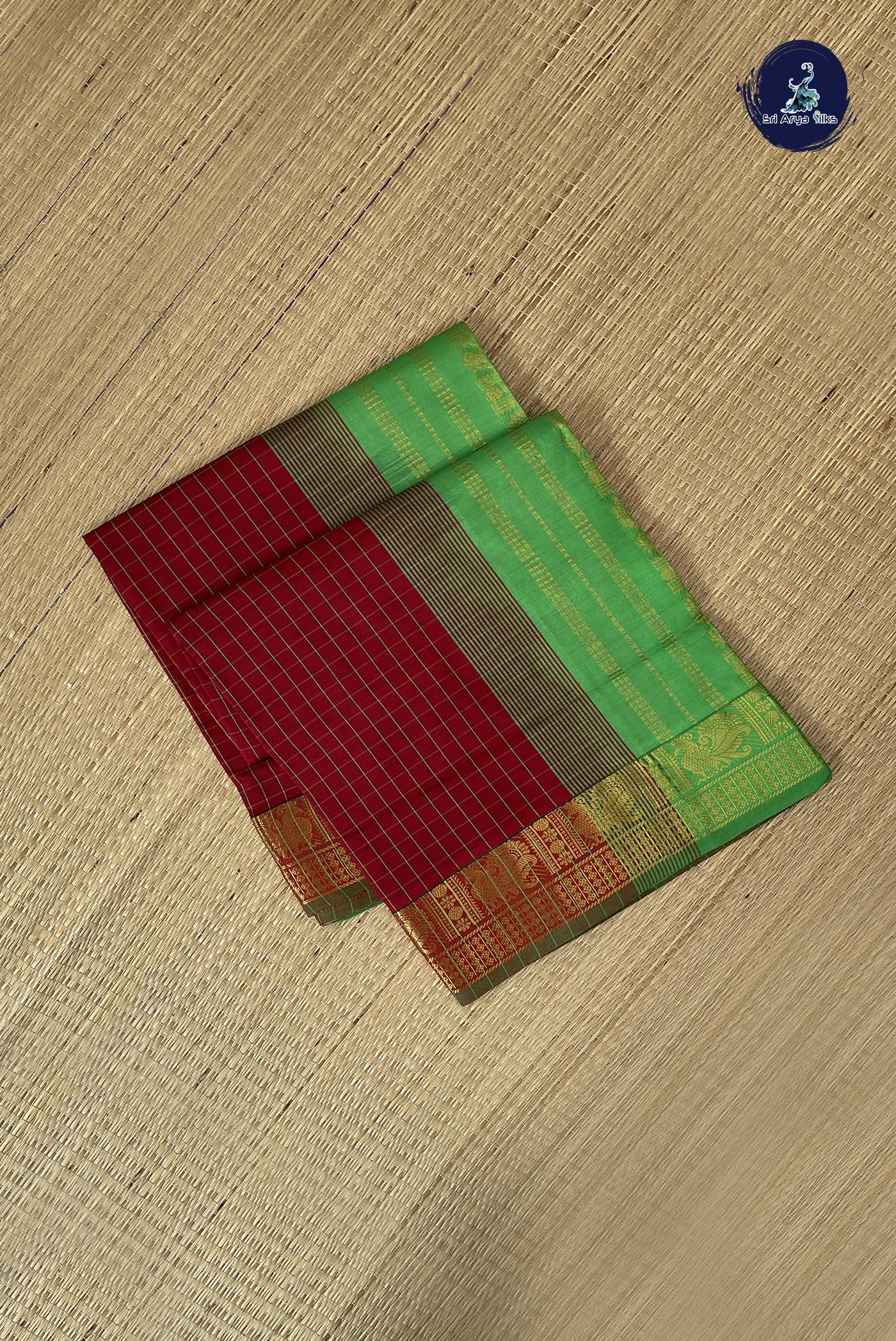 Maroon Kanchi Semi Silk Cotton Saree With Checked Pattern