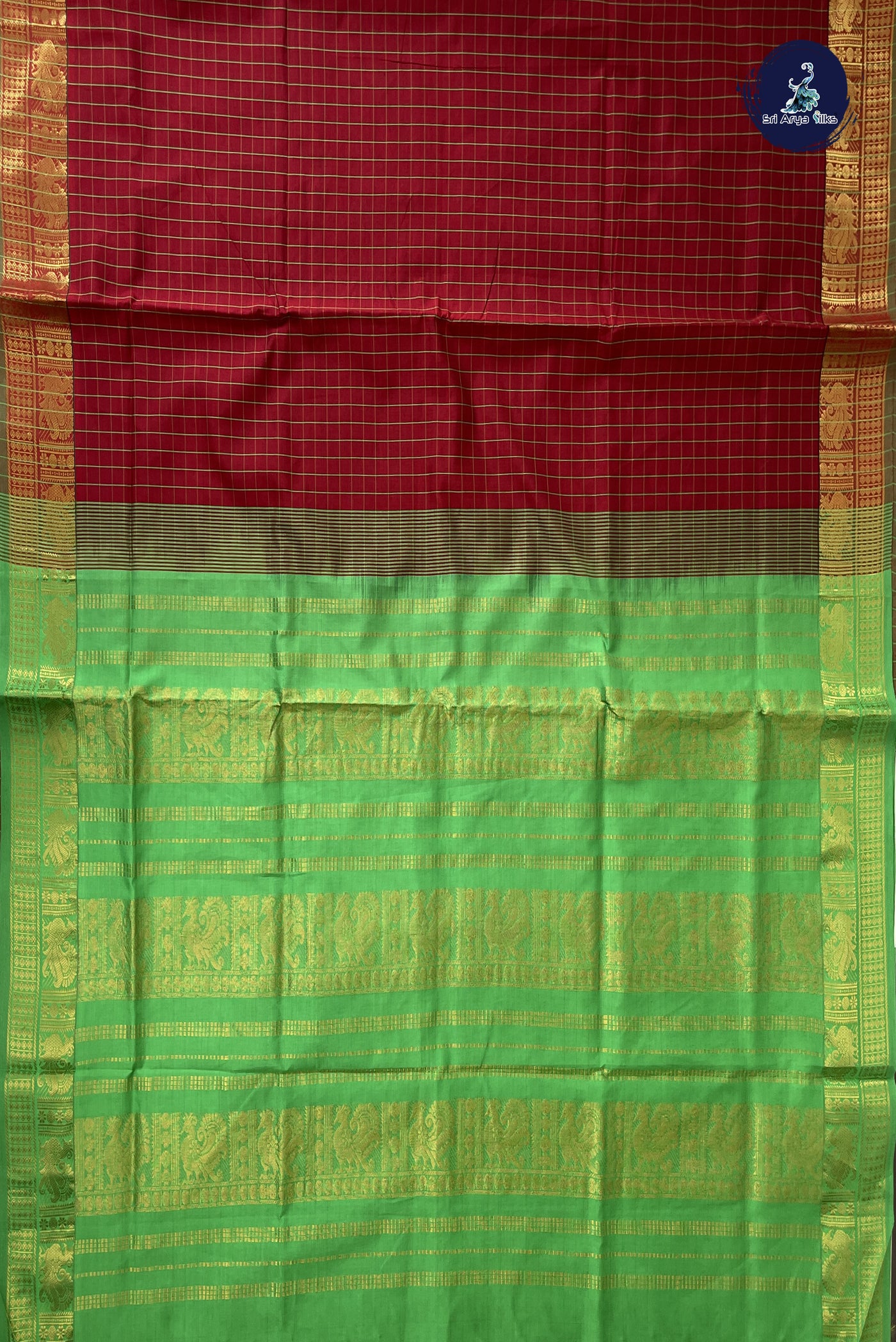 Maroon Kanchi Semi Silk Cotton Saree With Checked Pattern